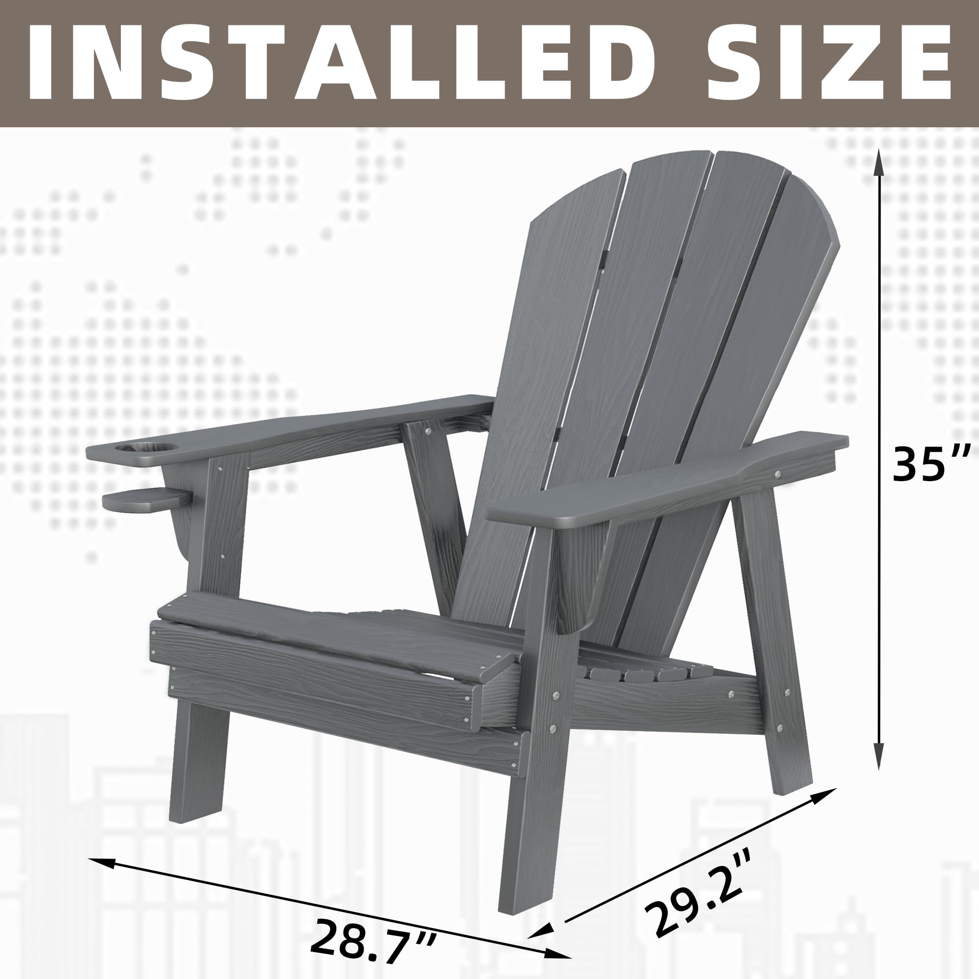 Premium HDPE All-Weather Adirondack Chairs - Heavy Duty Outdoor Patio Furniture with Fire Pit (Grey) - Perfect for Backyard, Garden, Poolside & Camping Relaxation