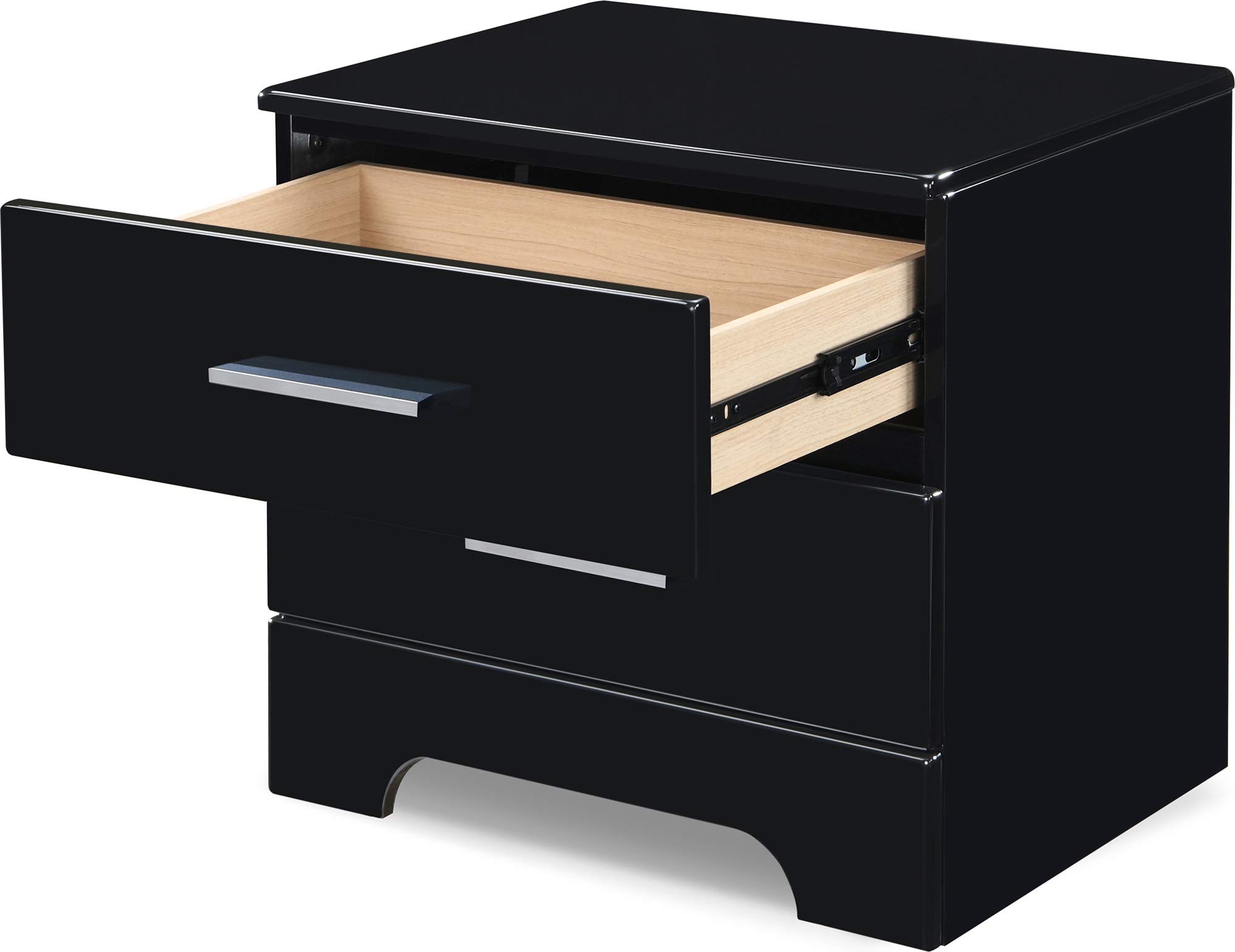 ClickDecor Hudson End Side Nightstand with 2 Drawers - Wooden Nightstand Table for Bedroom with Matte Chrome Handle - Black - Perfect for Small Spaces, Apartment Living & Guest Rooms