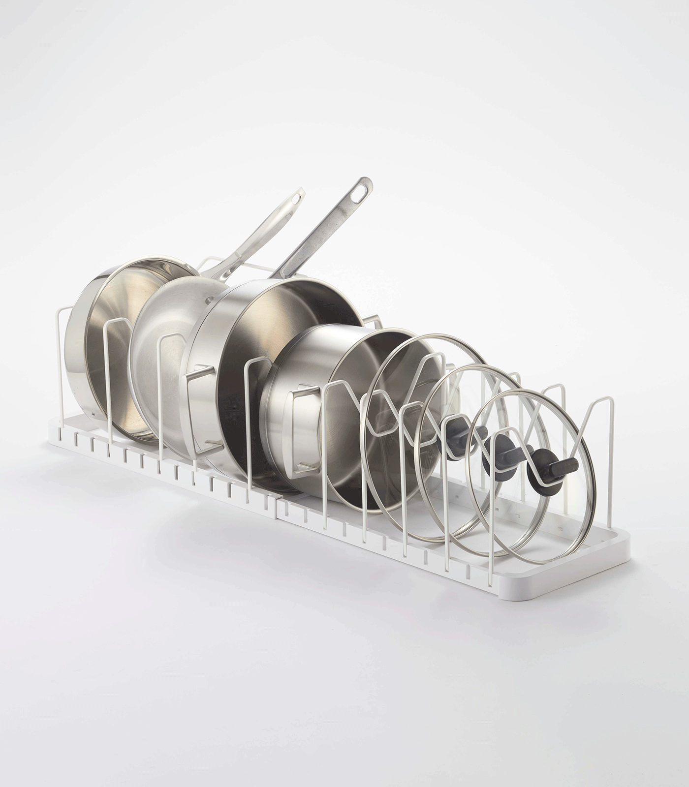 Adjustable Pot Lid Organizer - Durable Steel Kitchen Cabinet Storage Rack for Pots and Pans - Perfect for Organizing Cookware in Small Spaces