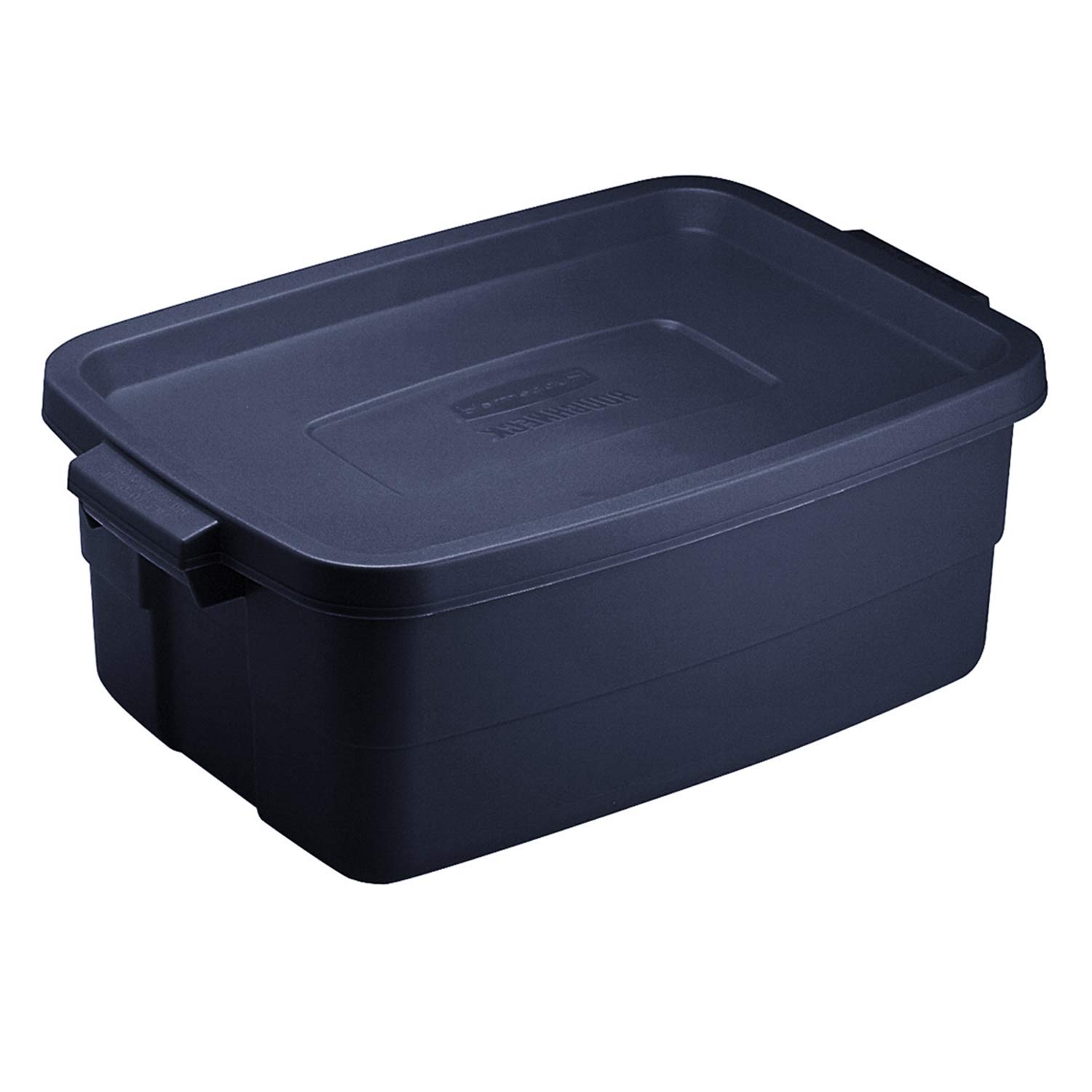 Rubbermaid Roughneck 3 Gallon Heavy Duty Plastic Storage Bins with Lids - Stackable, Reusable Home Organization Containers - Dark Indigo Metallic (12 Pack) for Garage, Basement, Office & Closet Storage Solutions