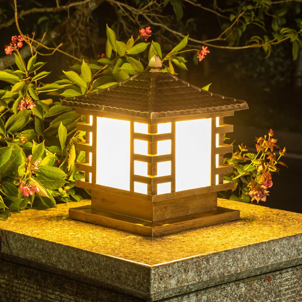 Modern Bronze Outdoor Post Light with Mounting Base - Square Decorative Pillar Lantern for Garden, Park, Villa & Porch Lighting | Weather-Resistant Exterior Column Lamp for Pathways, Driveways & Landscaping