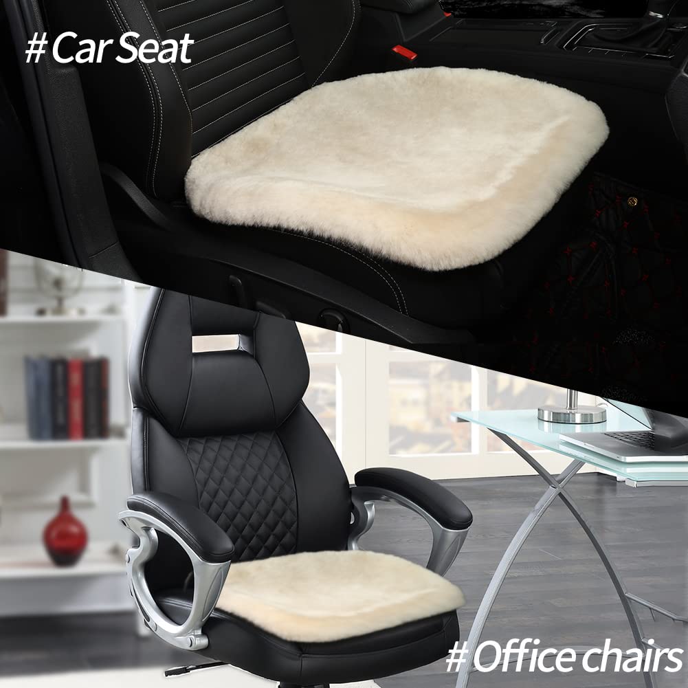 Premium Genuine Sheepskin Car Seat Cushion Cover - Soft & Breathable for Cars, Trucks, SUVs - Comfortable Seat Protector Pad for Driver & Office Chairs - Ideal for Long Drives, Commuting & Back Pain Relief (Pearl White, 1-Piece)