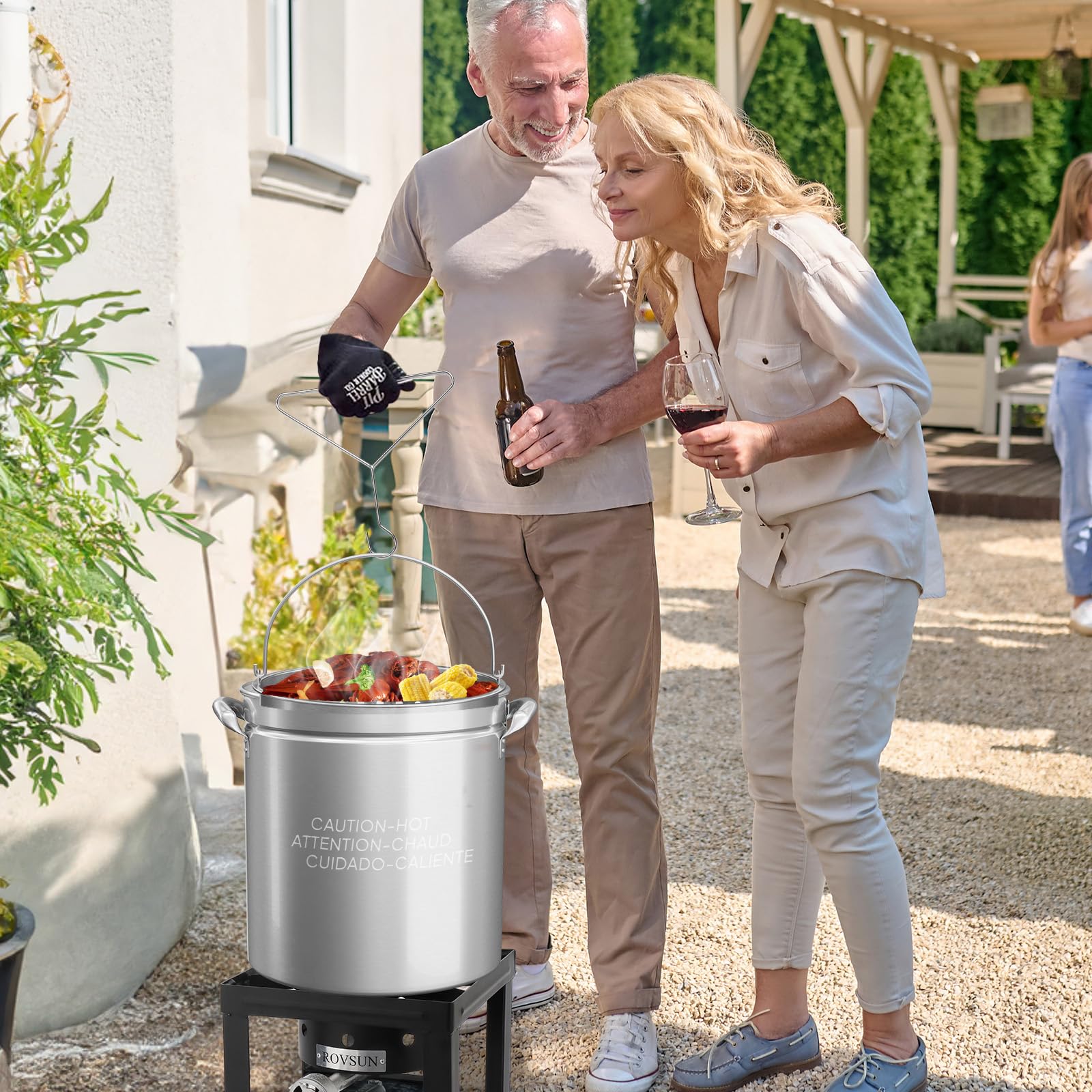ROVSUN 36-Quart Stainless Steel Turkey Fryer & Seafood Boil Pot with Basket, Lid & Hook - Large Outdoor Cooking Stock Pot for Turkey, Crawfish, Crab, Lobster, Shrimp - Perfect for Backyard BBQs, Camping & Tailgating Parties