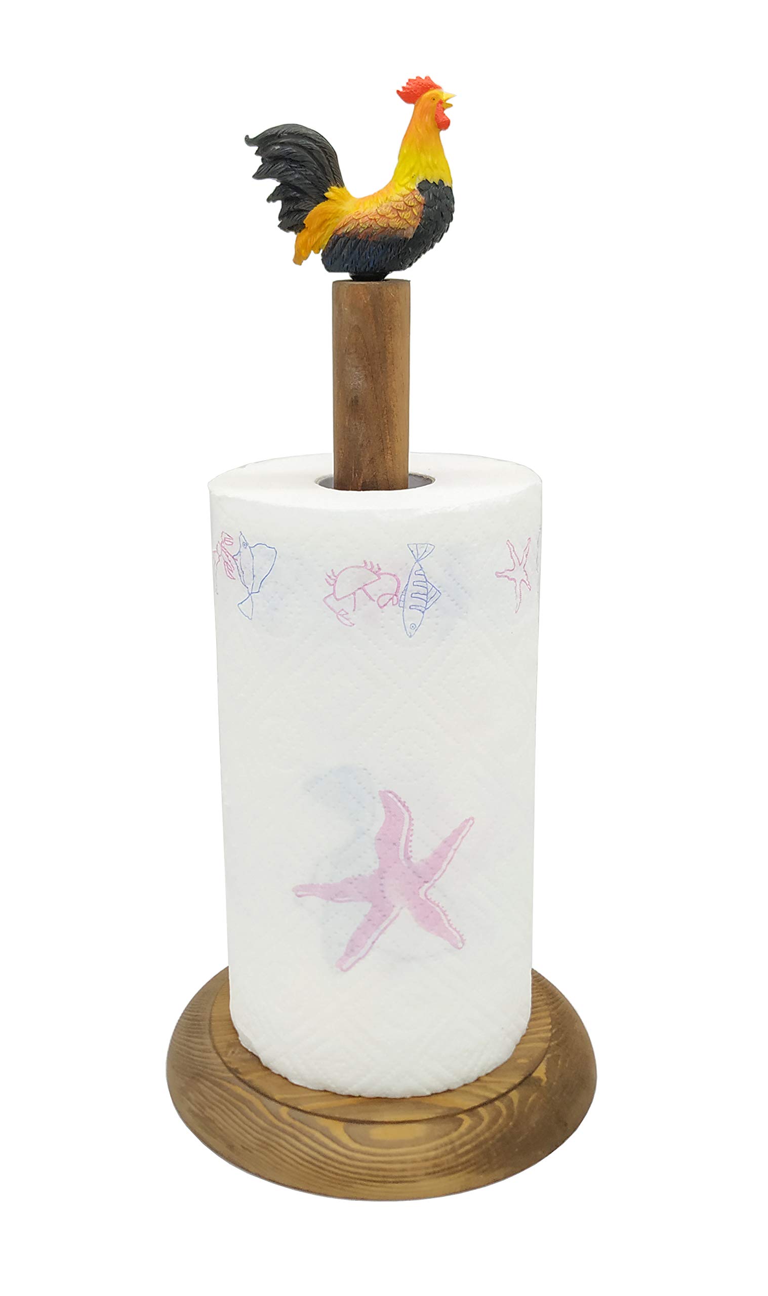 Rustic Brown Wooden Paper Towel Holder Stand - One-Handed Tear Kitchen Paper Towel Dispenser with Weighted Base for Standard Rolls | Farmhouse & Modern Kitchen Decor, Countertop Organizer