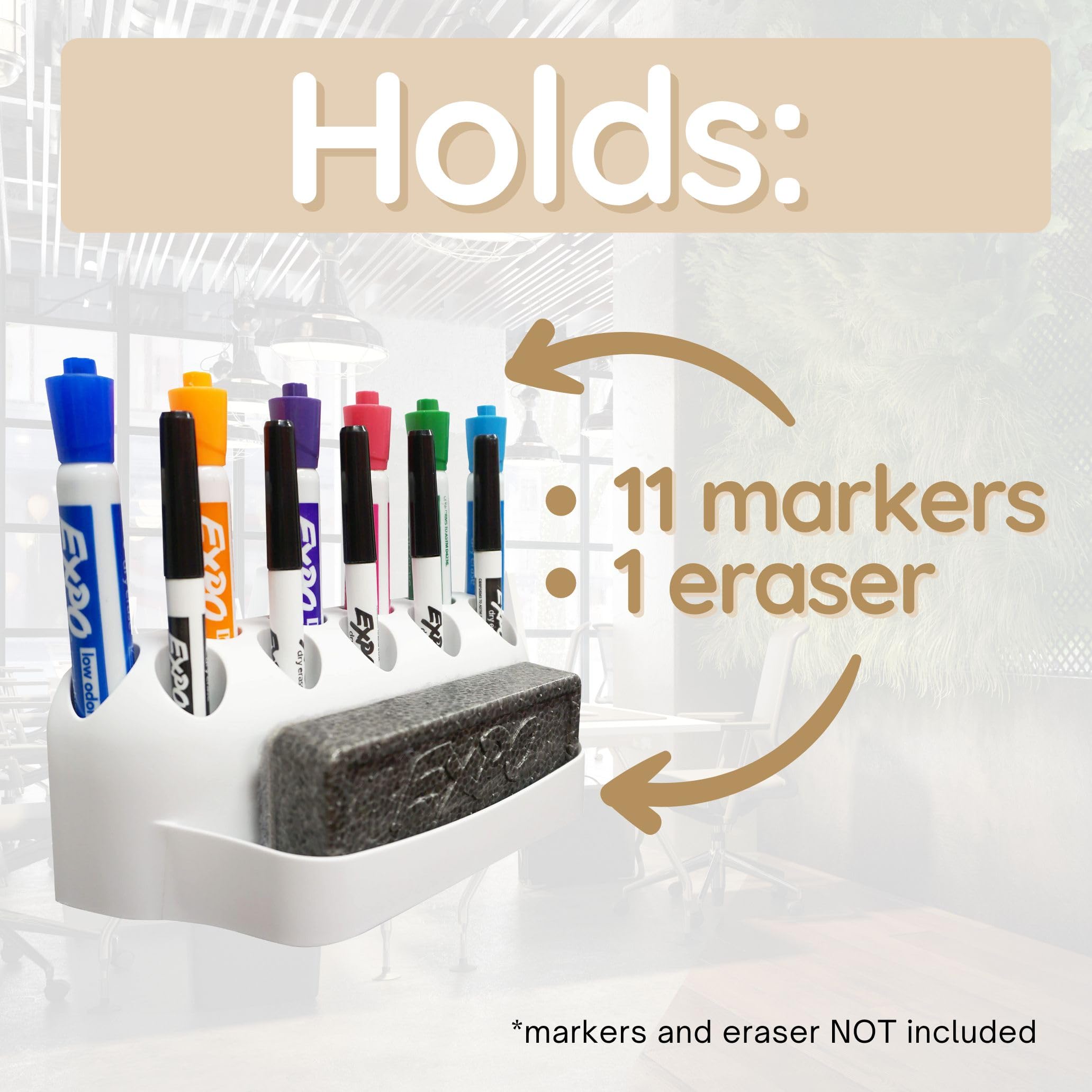 Dry Erase Markers Holder Organizer - Storage for Thick & Fine Tip Whiteboard Markers - 1 Pack Desk Accessory for Office, Classroom & Home Use - Perfect Whiteboard & Chalkboard Accessory