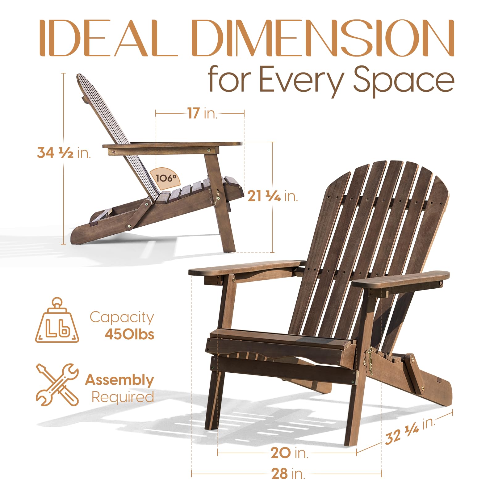 Premium IDZO Outdoor Adirondack Chair Set of 2 - Pre-Assembled Backrest Patio Furniture for Garden, Porch, Deck & Firepit - Perfect for Backyard Relaxation, Poolside Lounging & Outdoor Entertaining
