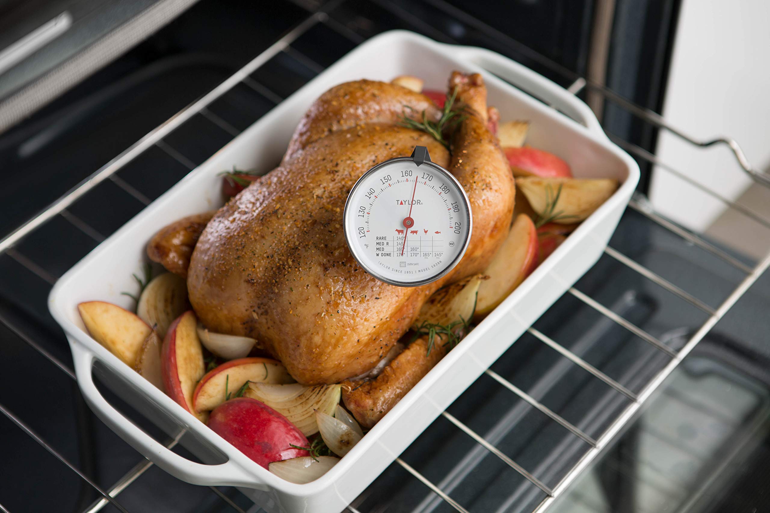 Taylor Stainless Steel Meat Thermometer - 3 Inch Analog Dial, Oven Safe, Leave-in for Grilling, BBQ, Roasting & Baking - Perfect for Kitchen, Cooking, and Food Temperature Monitoring