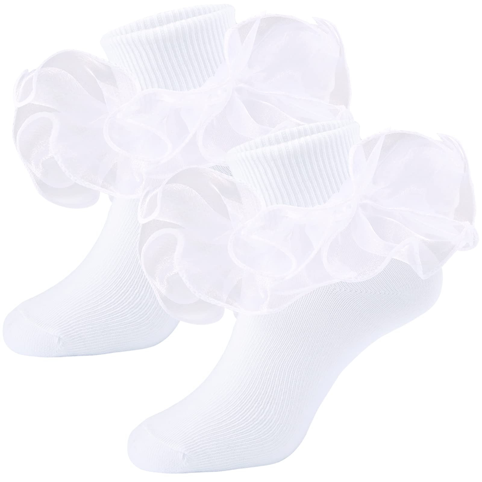 Girls Ruffle Socks - Double Lace Frilly Dress Socks for Toddlers & Little Girls (2-3 Pack) - Perfect for Parties, School & Special Occasions