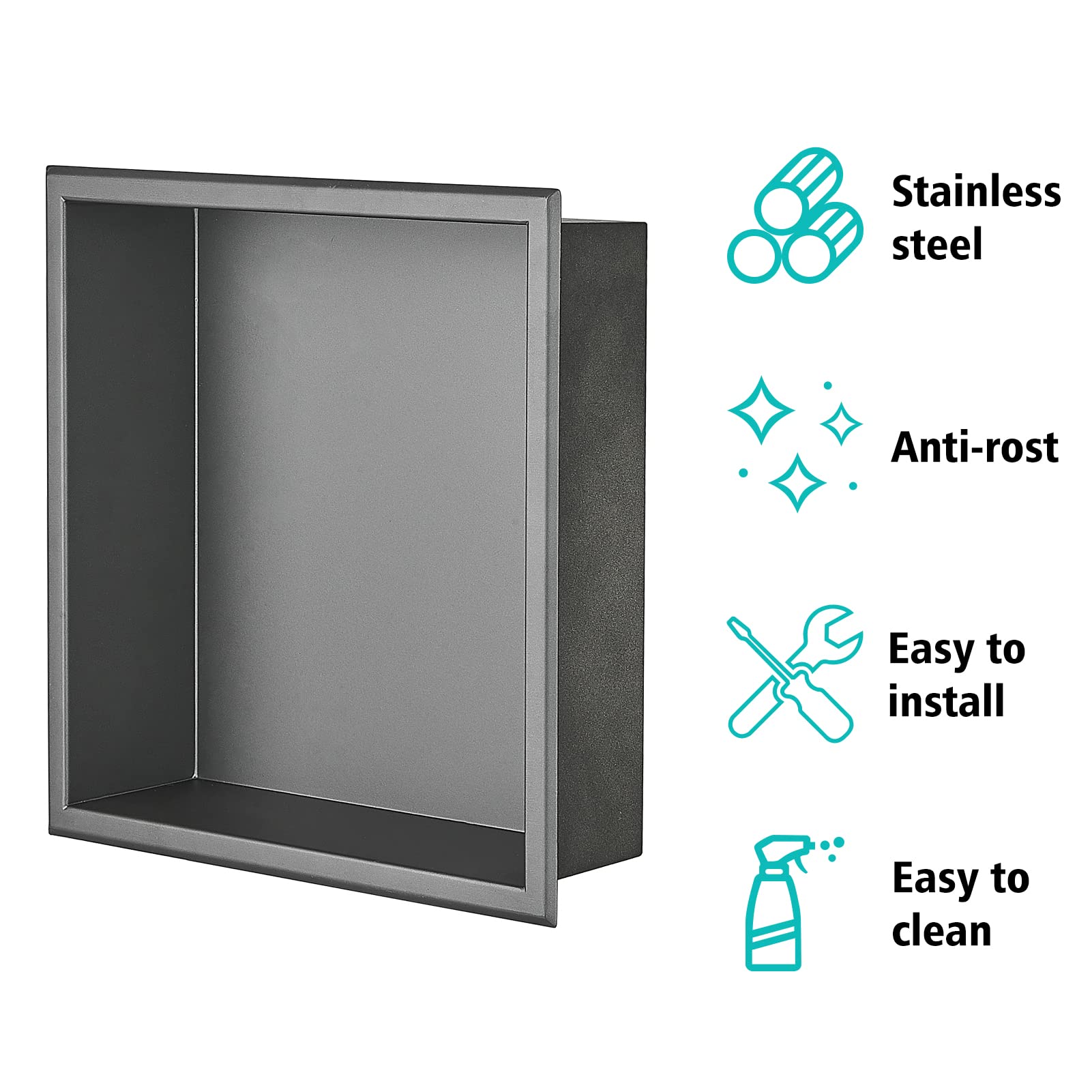 Frameless Wall Niche for Shower - 30x30x10cm Single Layer Bathroom Shelf | Built-in Shower Organizer for Body Wash, Shampoo & Toiletries | Grey | Perfect for Modern Bathrooms & Spa-Like Showers