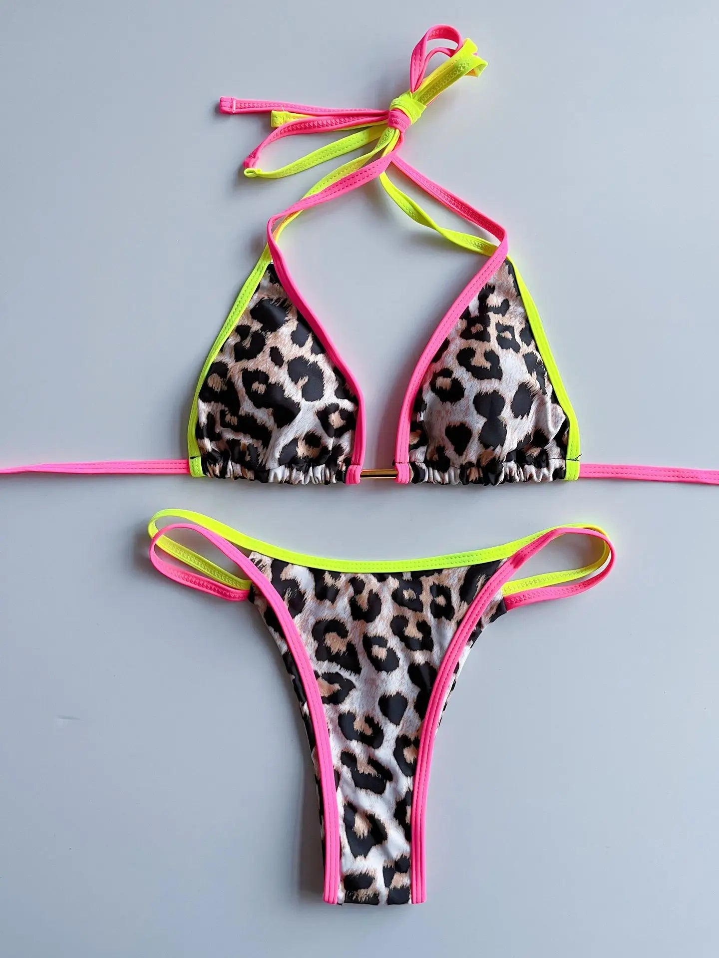 **2024 Women's Halter Brazilian Bikini Set - 9 Colors, Leopard Print & High Cut Swimwear | Sexy Bandage Bathing Suit for Beach, Pool & Vacation**