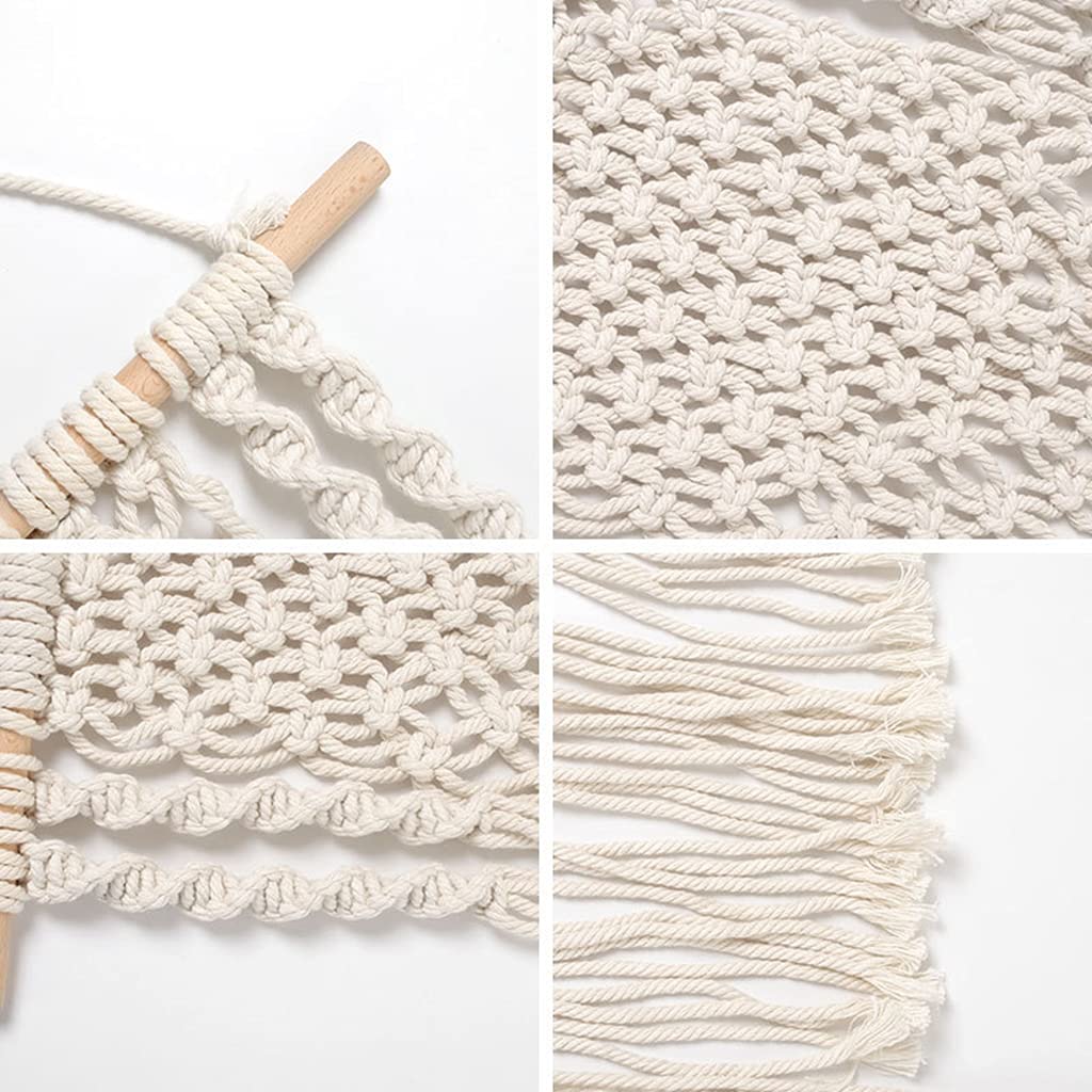 Handmade Macrame Wall Hanging Shelf - Bohemian Cotton Rope Plant Hanger with Dark Wood, Boho Home Decor for Bedroom & Living Room - Perfect for Indoor Plants, Books, and Decorative Storage
