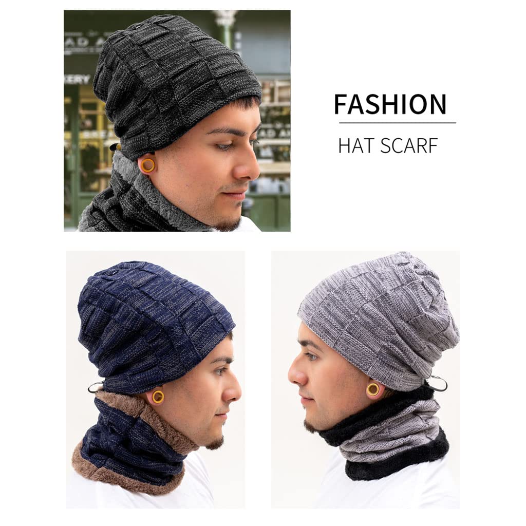 Warm Winter Beanie Hat & Scarf Set - Thick Fleece Lined Knit Skull Cap & Neck Warmer for Men & Women - Perfect for Skiing, Snowboarding & Cold Weather Outdoor Activities