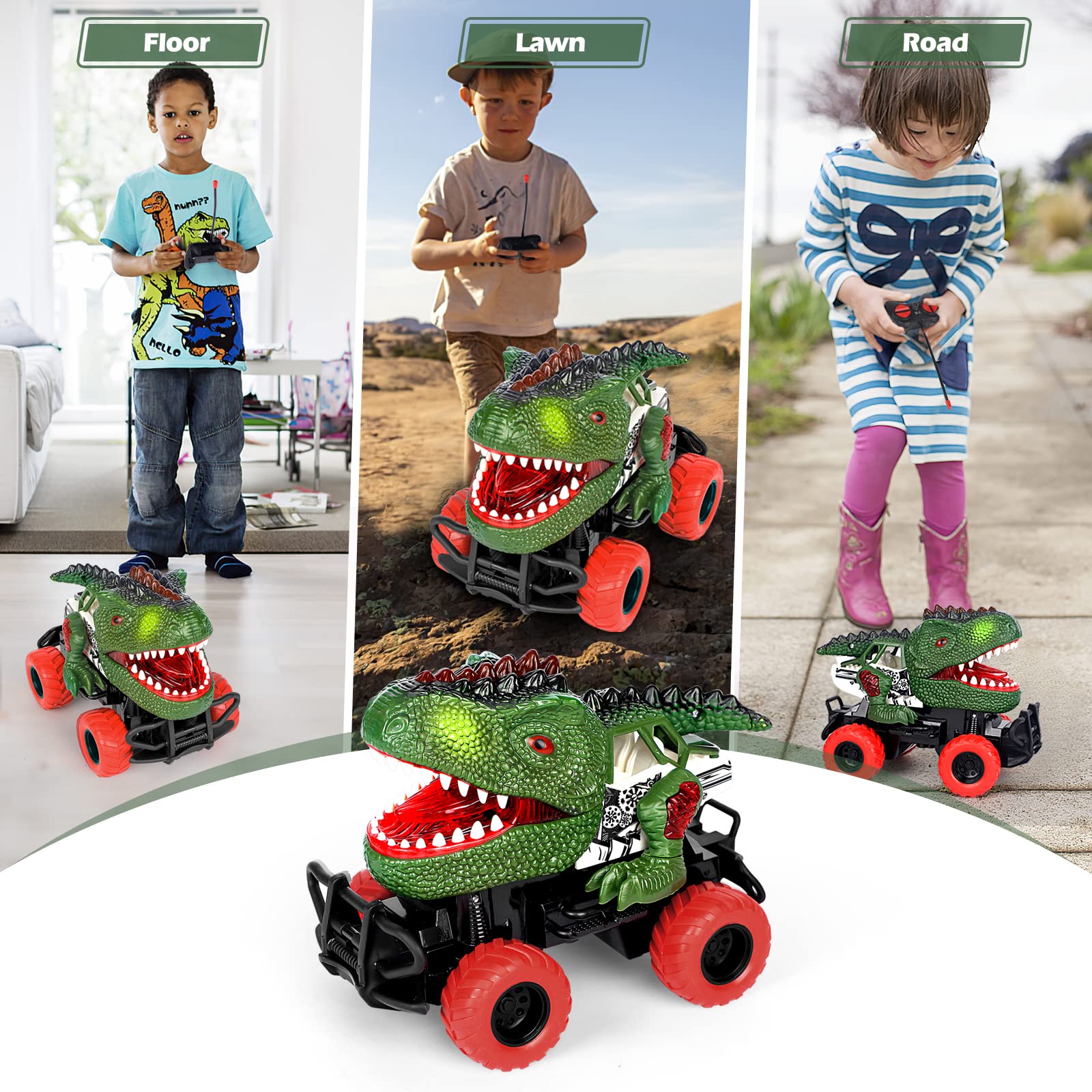 Dinosaur Remote Control Car for Kids - Rechargeable RC Toy for Boys & Girls Ages 3-12 | Interactive Dinosaur Vehicle with Lights & Sounds | Perfect Birthday, Christmas & Easter Gift for Toddlers (Green) - Fun Indoor & Outdoor Play for Preschool Learning & Imaginative Play