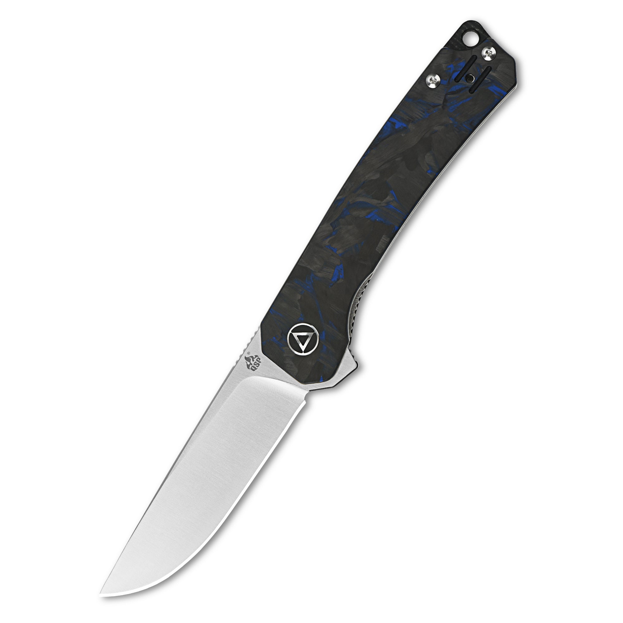 QSP Osprey Liner Lock Pocket Knife - 14C28N Stainless Steel Blade with Blue Shredded Carbon Fiber & G10 Handle - EDC, Camping, Hiking, Outdoor Survival Gear