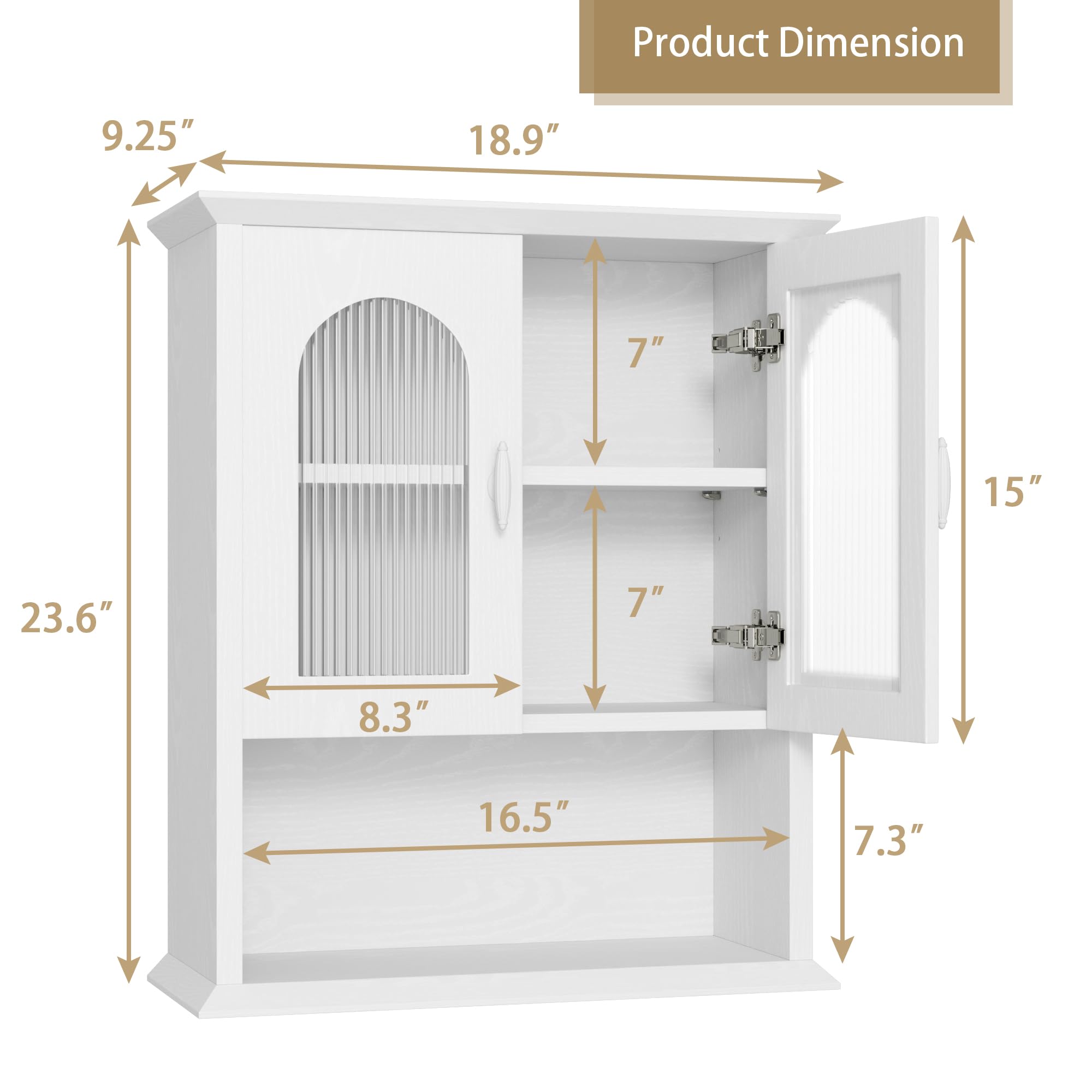 18.9'' x 23.6'' White Fluted Door Bathroom Wall Cabinet - Over The Toilet Medicine Storage Cabinet for Bathroom Organization | Perfect for Small Spaces, Apartments & Modern Bathrooms