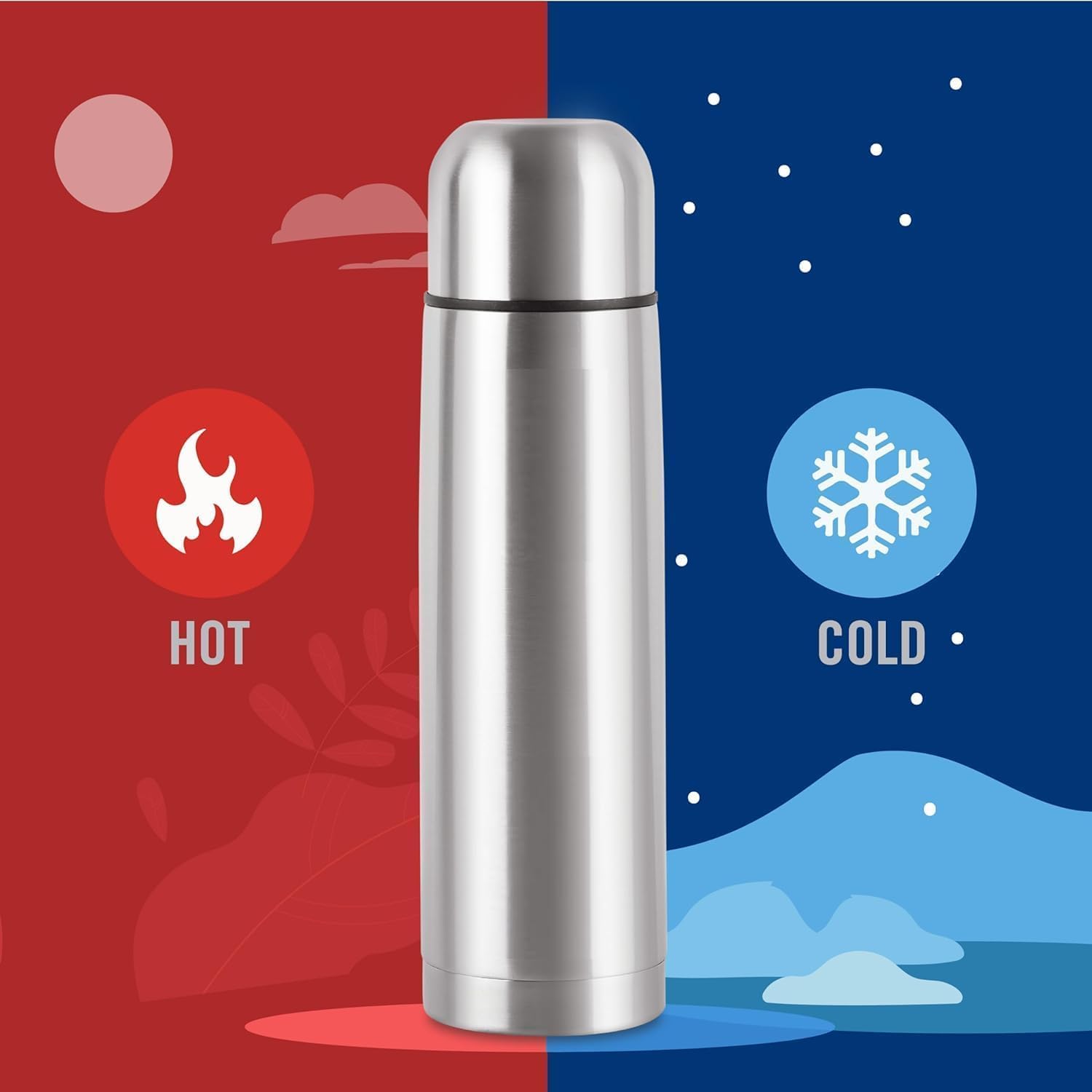 ATIPRIYA 1000ml Stainless Steel Insulated Water Bottle with Flip Lid - 12 Hours Hot & Cold Retention - Leakproof Travel Thermos for Gym, Hiking, Office (Silver, Pack of 1)