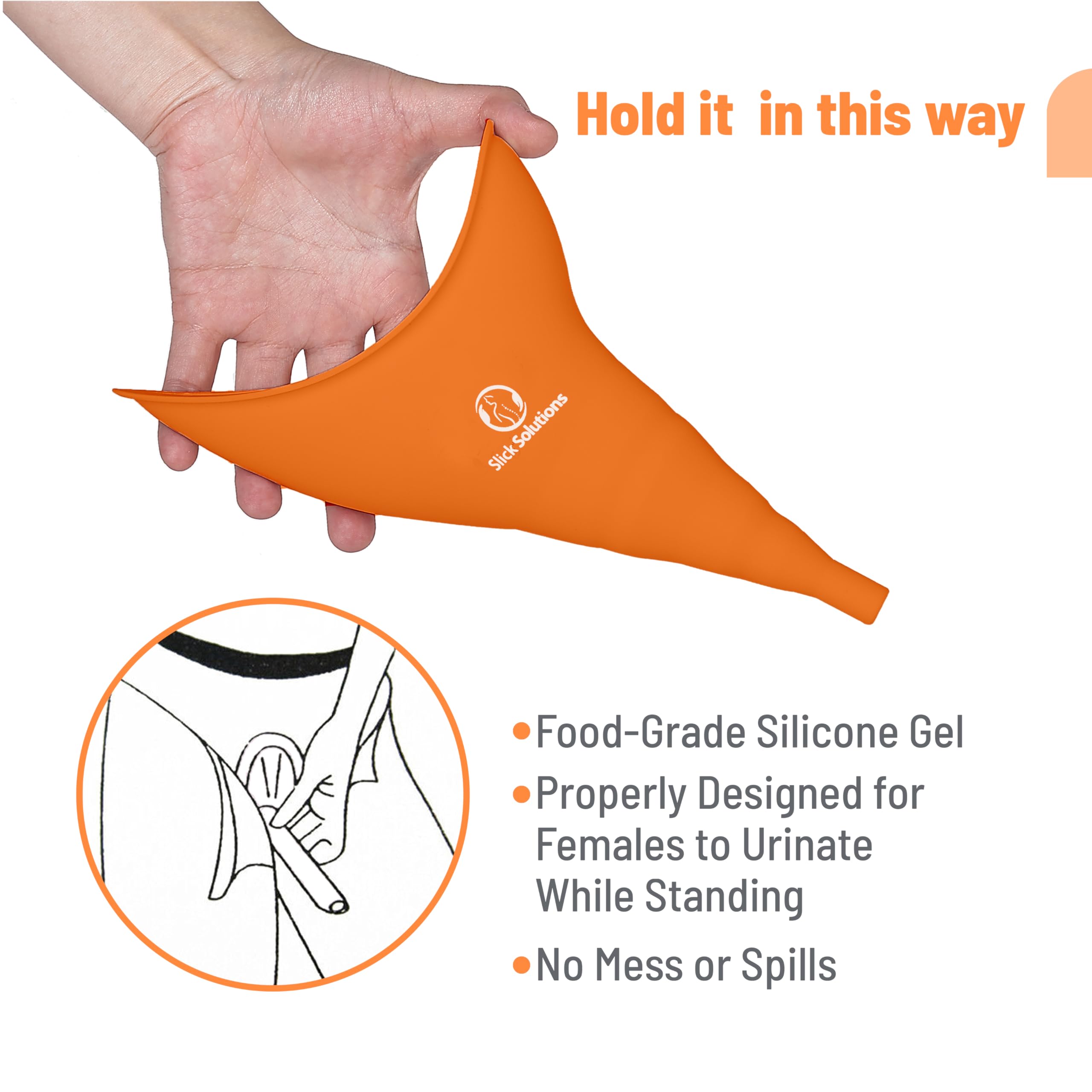 Portable Female Urination Device - Reusable Orange Pee Funnel for Women | Outdoor, Camping & Travel Essential | Compact Female Urinal for Hiking, Road Trips & Emergency Situations