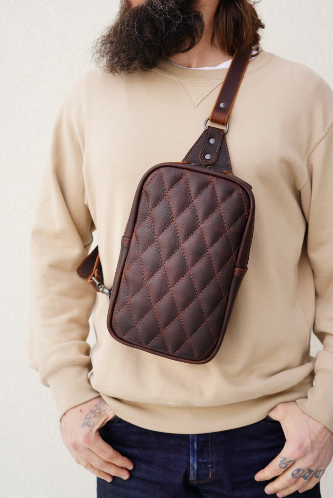 Diamond Stitch Sling Bag - Pitstop Briar Brown Crossbody Bag for Men & Women | Perfect for Travel, Hiking & Everyday Use