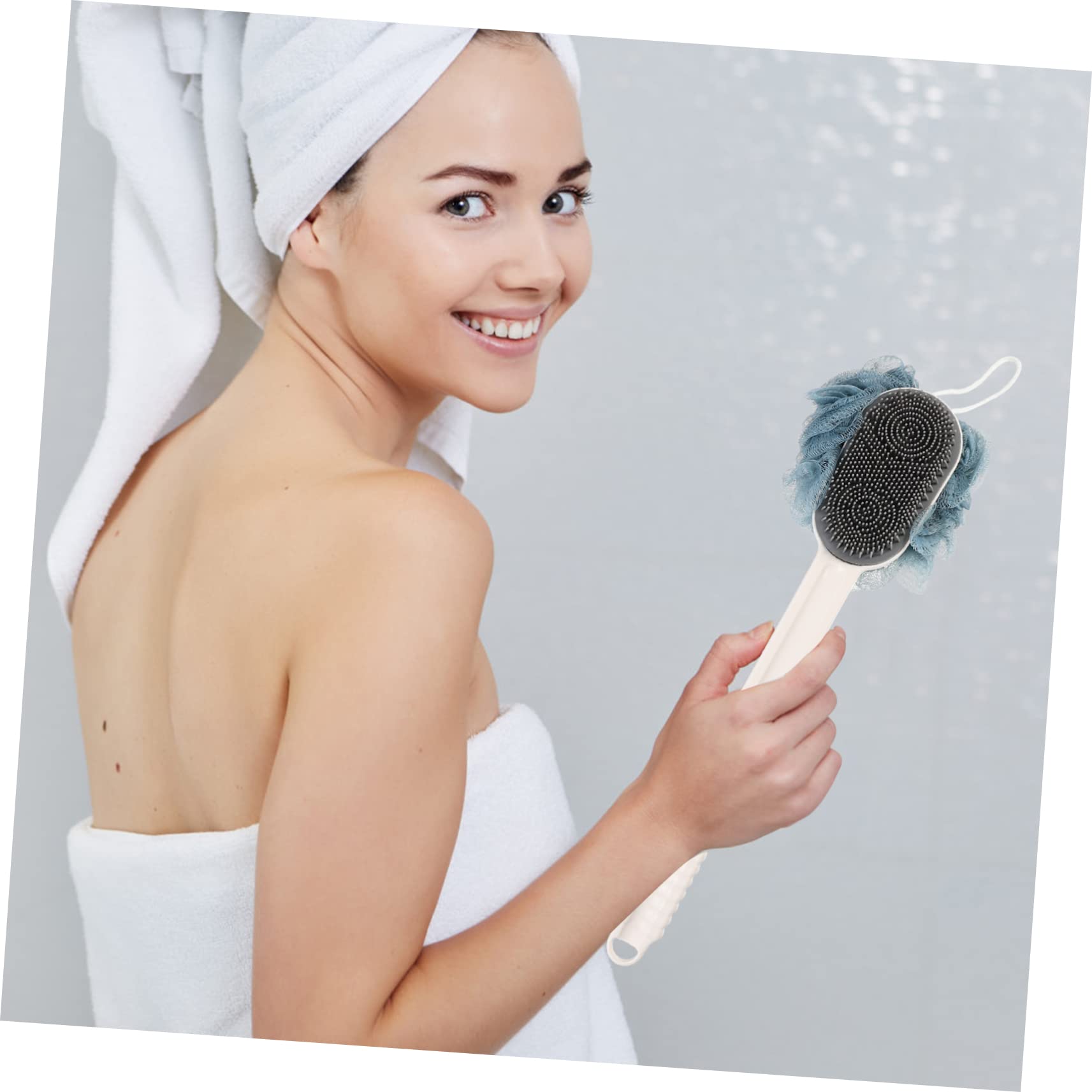 FOMIYES Long Handle Bath Brush with Soft Flexible Bristles - Exfoliating Body Scrubber for Shower & Bath - Back Scrubber for Women & Men - Perfect for Hard-to-Reach Areas & Deep Cleansing