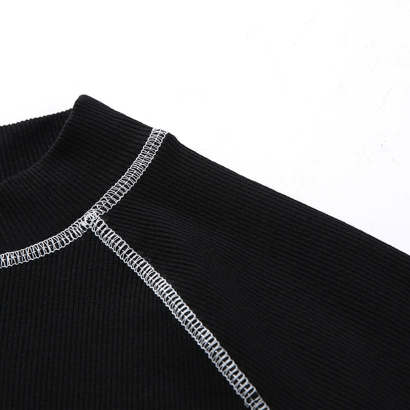 Stylish Black Cropped T-Shirt for Women - Letter Embroidery Short Sleeve Slim Fit Basic Tee | Perfect for Casual Outfits, Streetwear & Summer Fashion