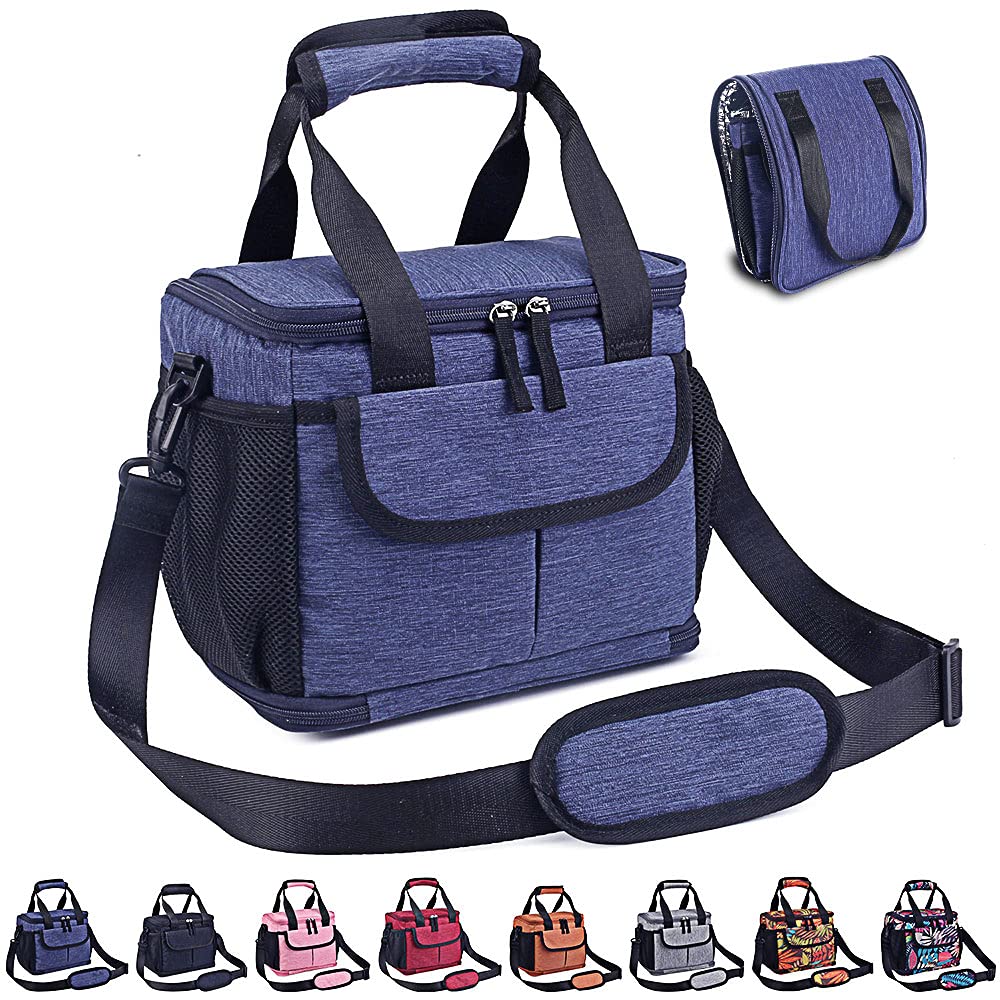 VENLING Insulated Collapsible Lunch Bag for Women & Men - Adjustable Shoulder Straps, Reusable Lunch Box for Office, School, Picnic, Beach & Travel - Lightweight & Leakproof (Blue)