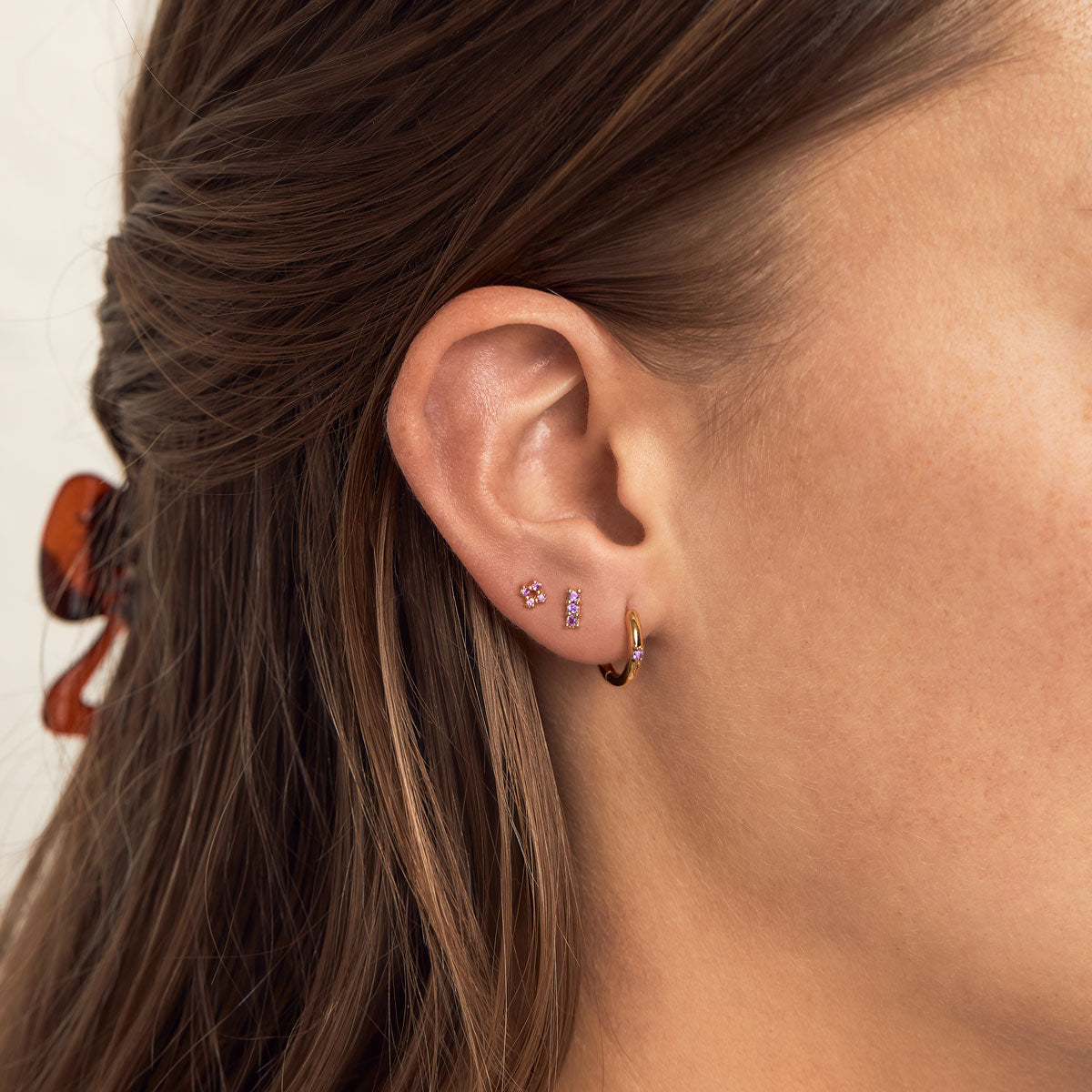 Comet Amethyst Huggie Hoop Earrings - 14K Gold Plated Minimalist Huggie Hoops for Women - Perfect for Everyday Wear, Date Nights & Special Occasions