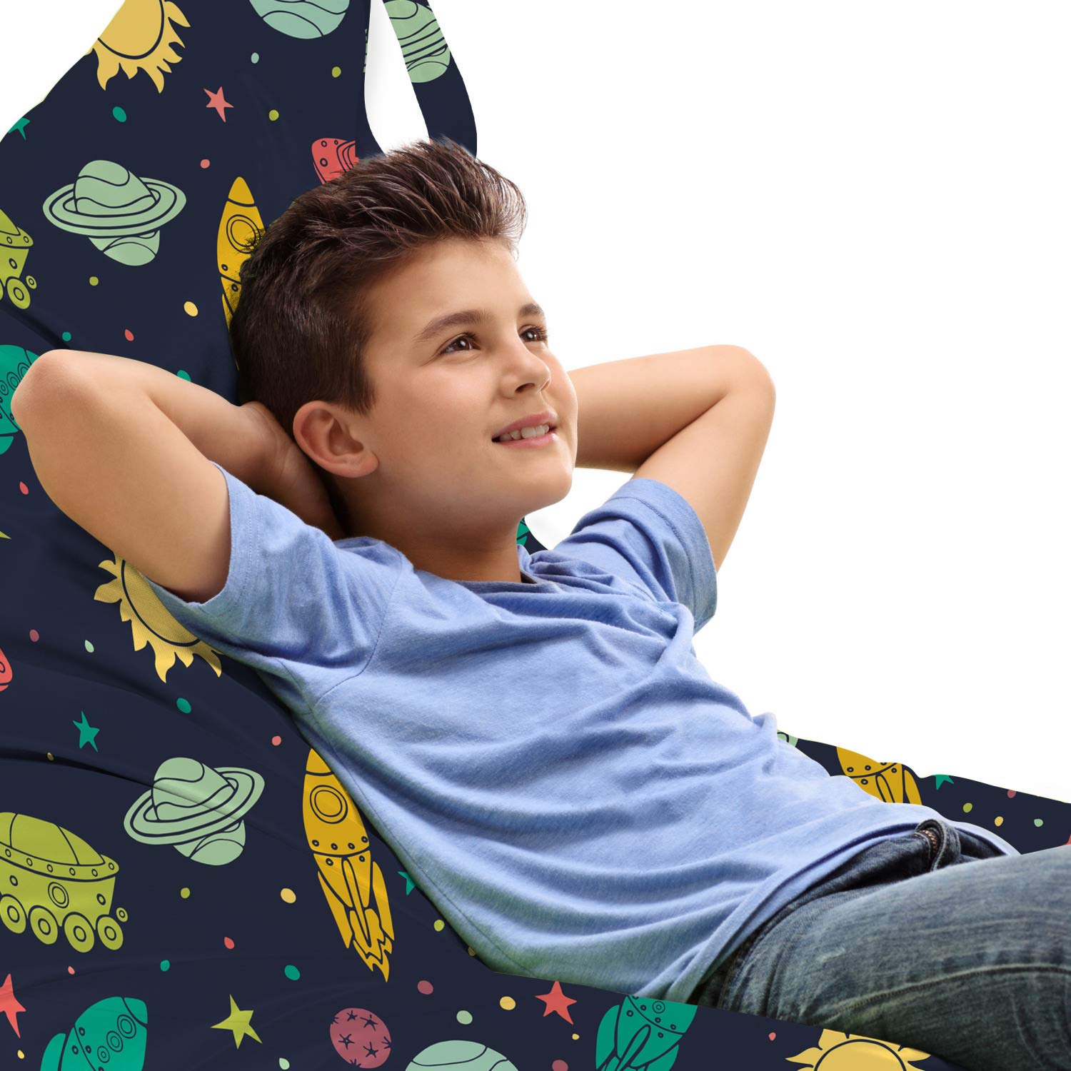 Ambesonne Outer Space Lounger Chair Bag - Galaxy Themed with Stars, Planets & Rockets - High Capacity Storage with Handle - Perfect for Camping, Beach & Outdoor Adventures