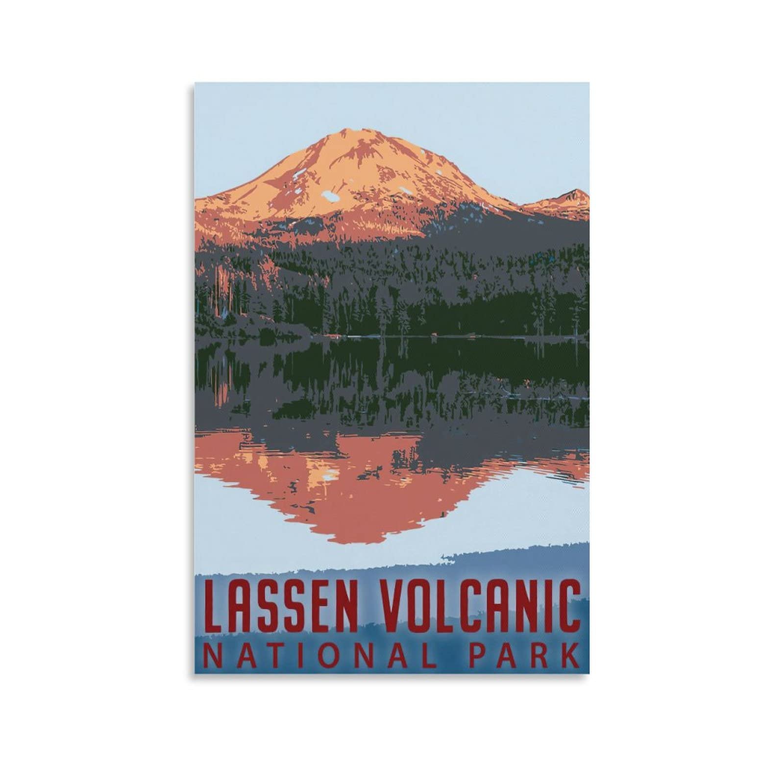 Vintage Lassen Volcanic National Park Travel Poster - Mountain Lake Woods Canvas Wall Art Print for Living Room, Bedroom, Office Decor - 24x36 Inches (60x90cm) - Perfect for Nature Lovers & Adventure Enthusiasts