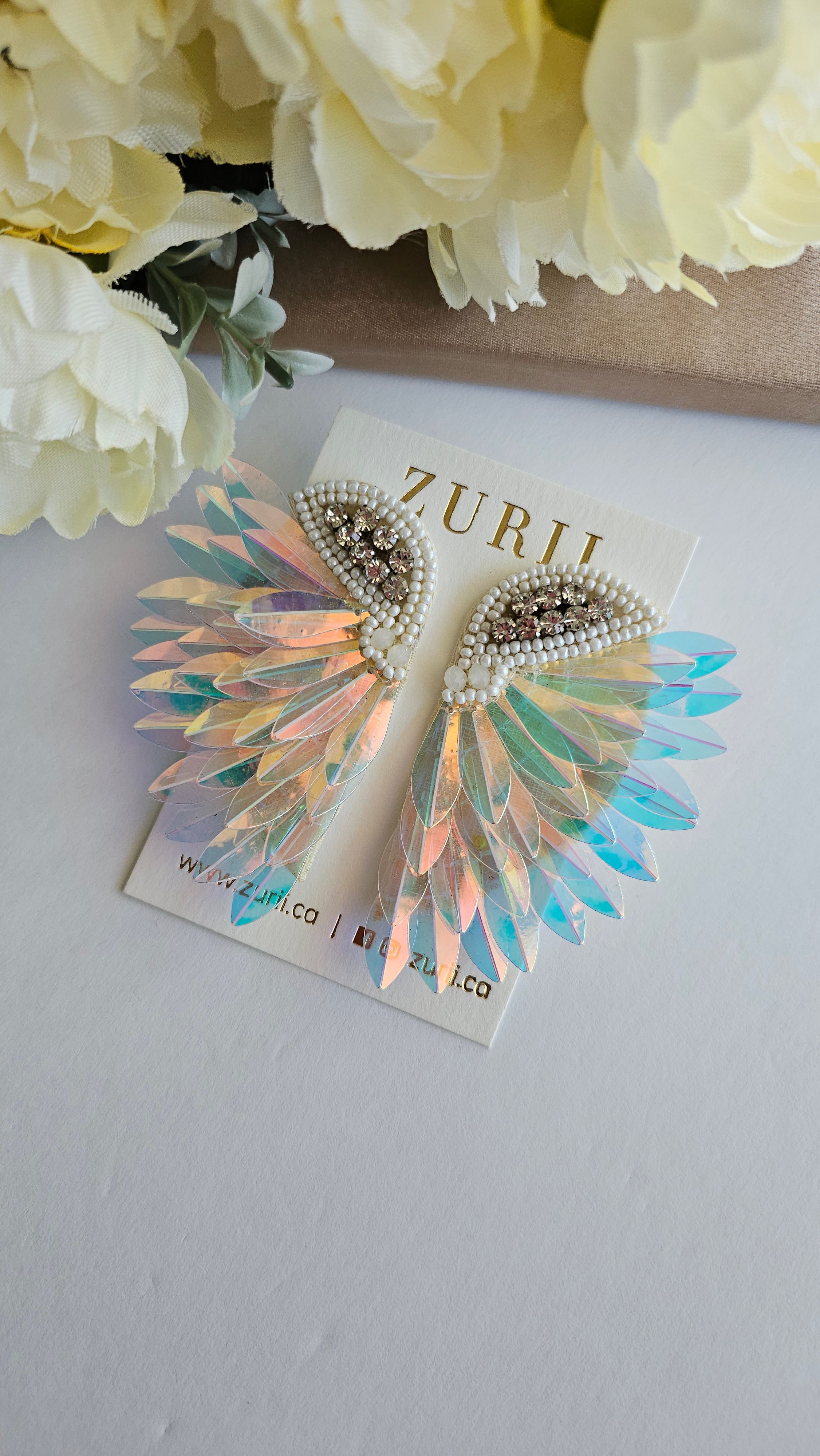 Iridescent Angel Wings Earrings for Women - Shimmering Holographic Jewelry Gift for Christmas, Party & Cosplay - Dainty Dangle Drop Earrings for Costume & Festival Outfits
