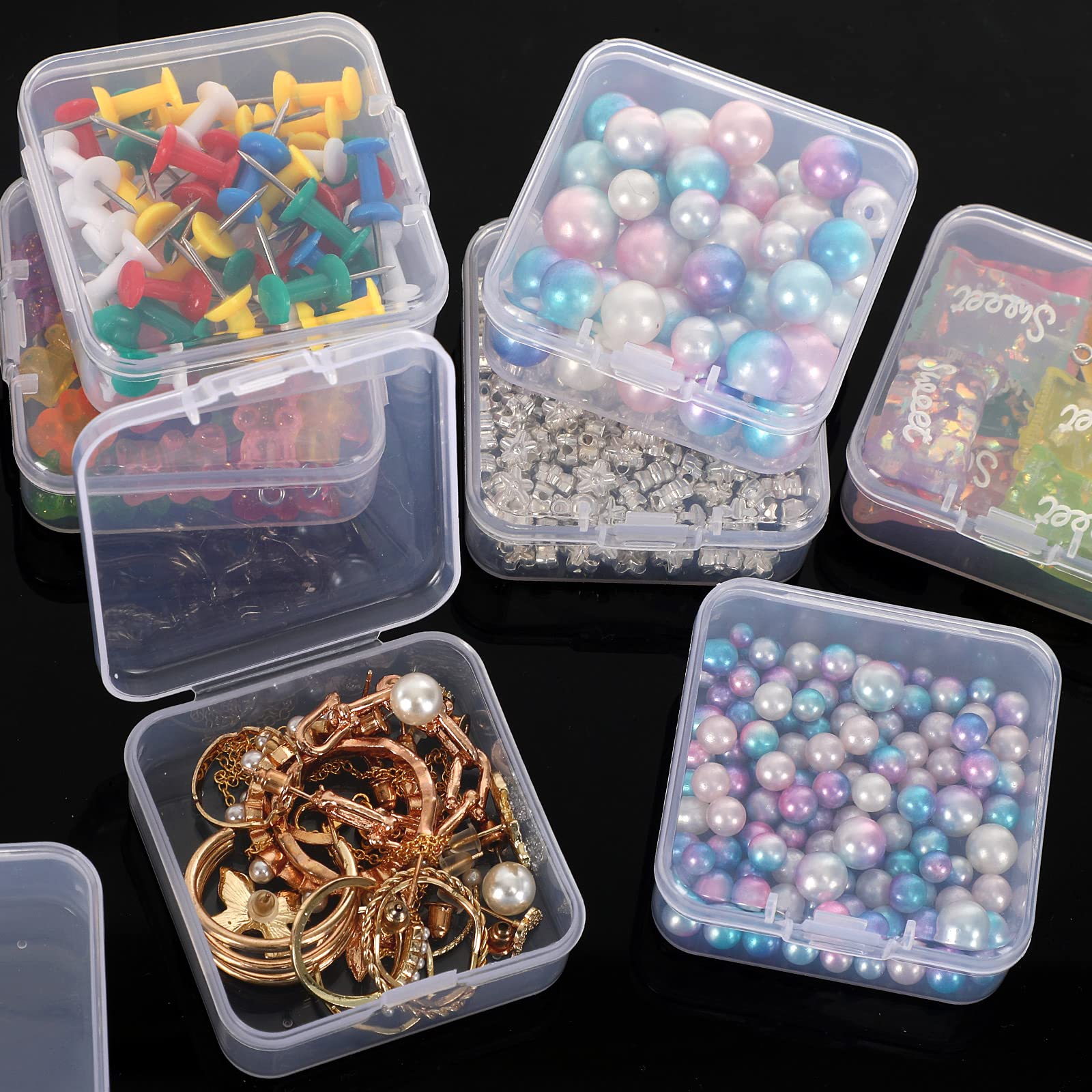 24-Piece Clear Plastic Storage Containers with Lids - Small Rectangle Organizer Boxes for Beads, Crafts, Stamps, Clay & Jewelry - Perfect for DIY Projects, Sewing Pins & Home Organization