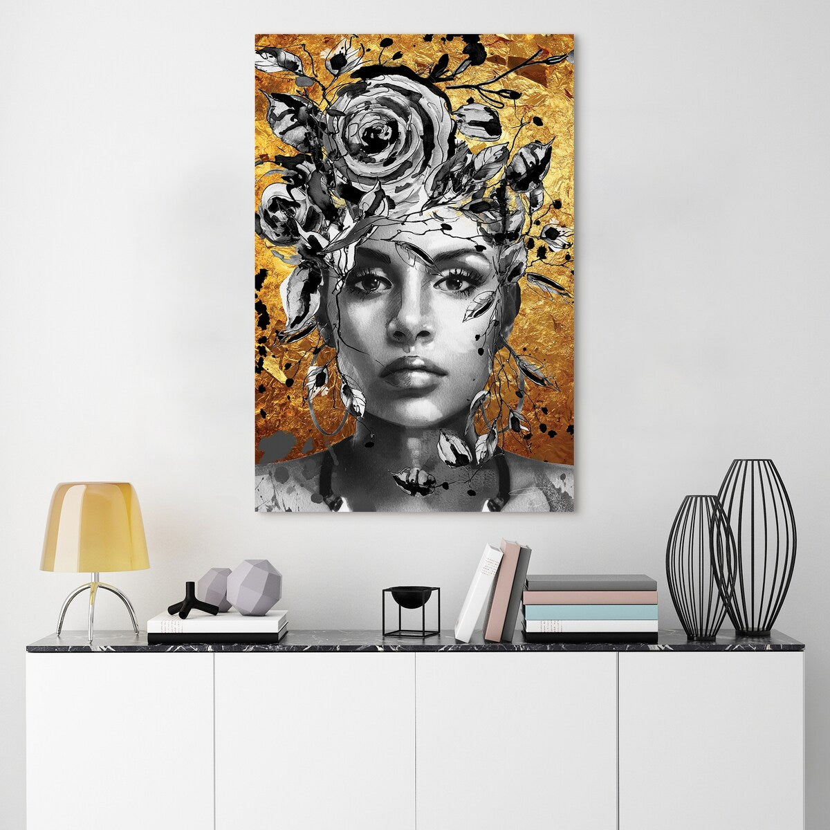 Floating Glass Wall Art - 32x48 Inch Frameless Tempered Glass Panel with Floral & Female Design - Modern Home Decor for Living Room, Bedroom, Office