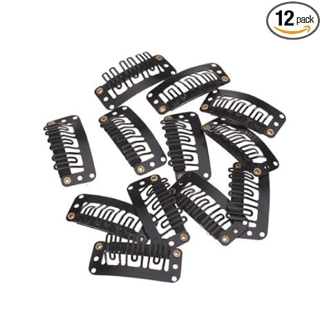 SIYAA 12-Piece Hair Extension Clips for Women & Men - Black Snap-On Wig Clips (3.4cm) for Natural Hair Extensions, Weaves & Styling - Perfect for Daily Wear, Cosplay & Costume Parties