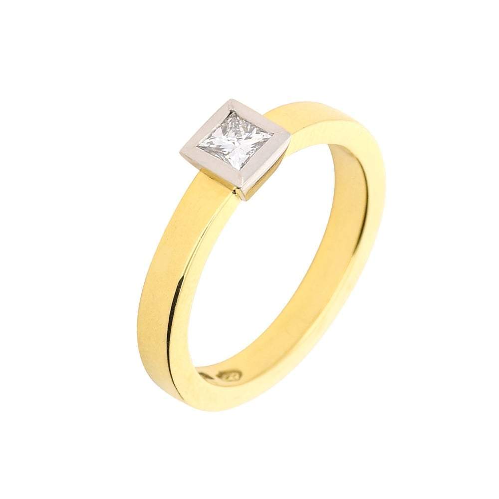 18ct Gold & Platinum Princess Cut 0.25ct Natural Diamond Engagement Ring - Perfect for Proposals, Weddings & Anniversary Gifts