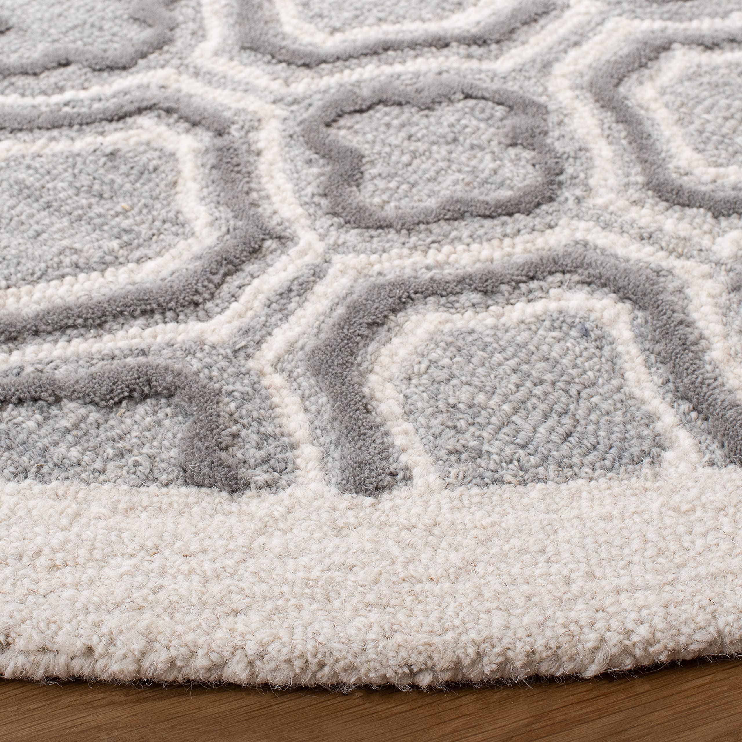 SAFAVIEH Metro Collection 6' Round Ivory Grey Wool Area Rug - Handmade Premium Quality for Living Room, Dining Room, Bedroom & Entryway Decor