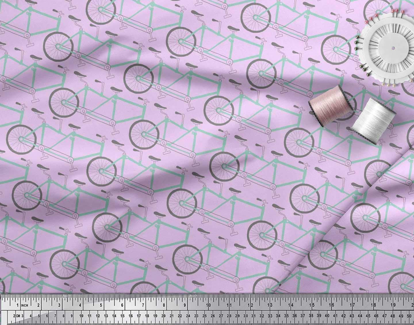 Soimoi Moss Georgette Brown Fabric by The Yard - 42 Inch Wide Cycling Print Fabric with Bicycle Transport Pattern - Whimsical Active Design for DIY Sewing Projects, Cycling Apparel & Home Decor