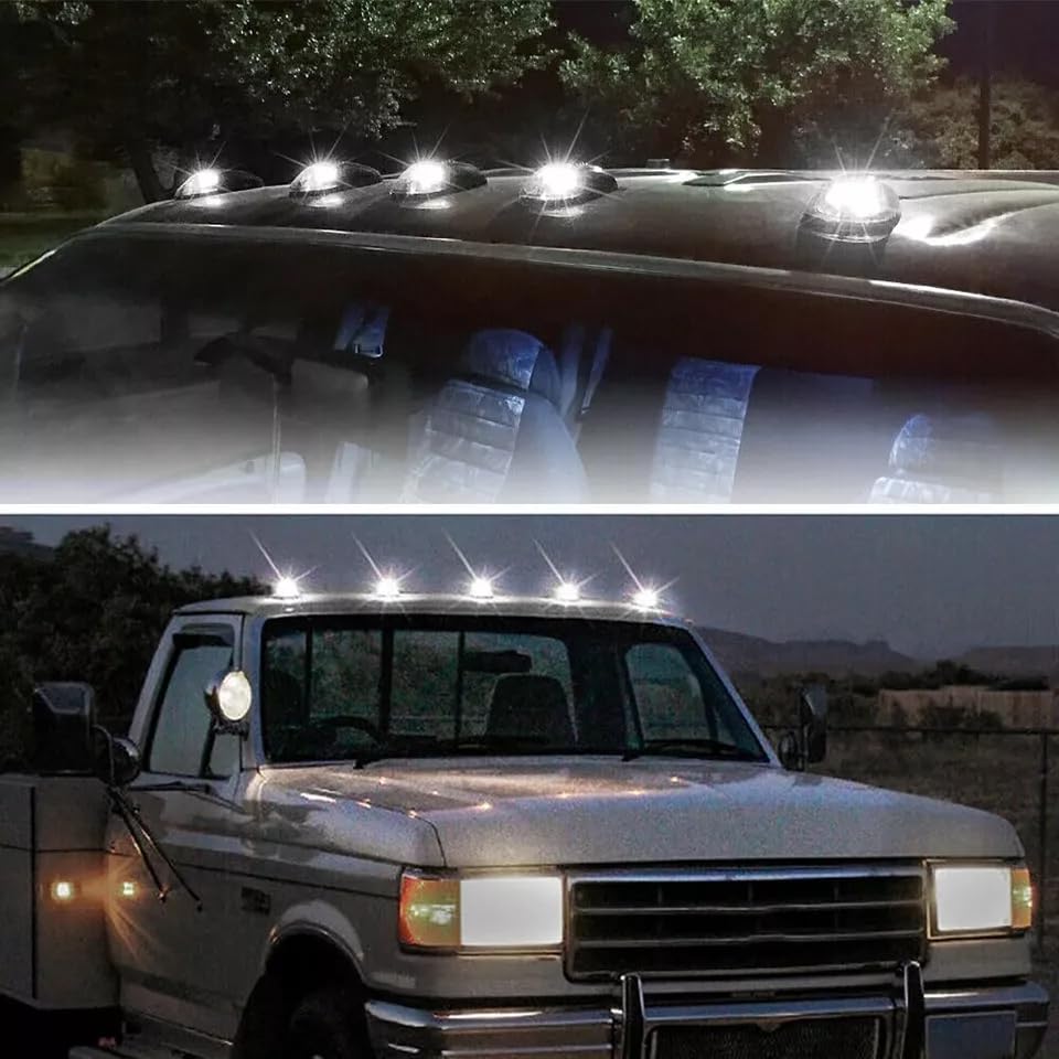 2024 Solar Truck Cab Lights - Wireless, No Drill, Vibration Sensor - White LED Roof Lights for Night Driving