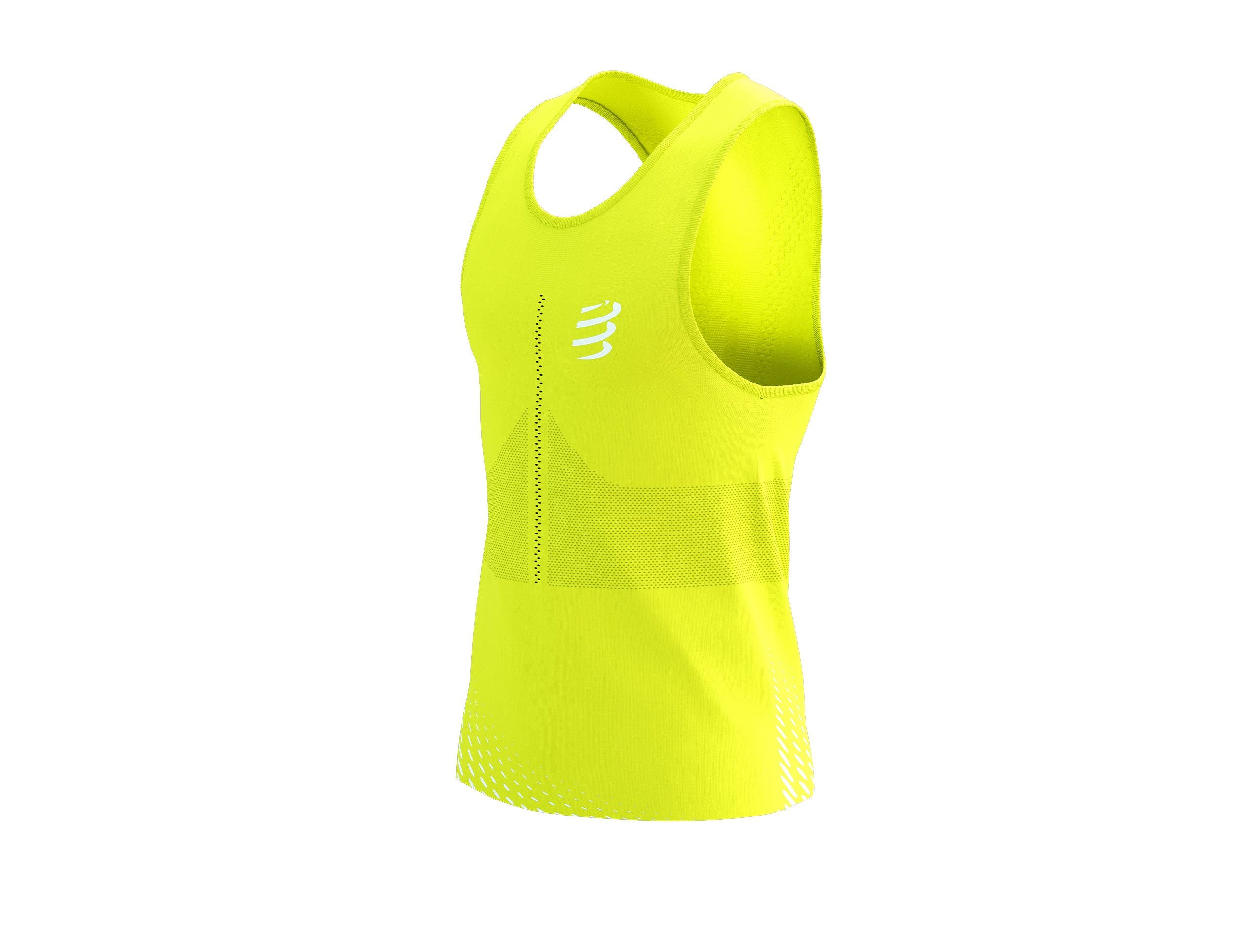 Compressport Men's Pro Racing Singlet - Breathable Running Top for Marathon & Triathlon - Evening Primrose/White - Ideal for Competition, Training & Outdoor Sports