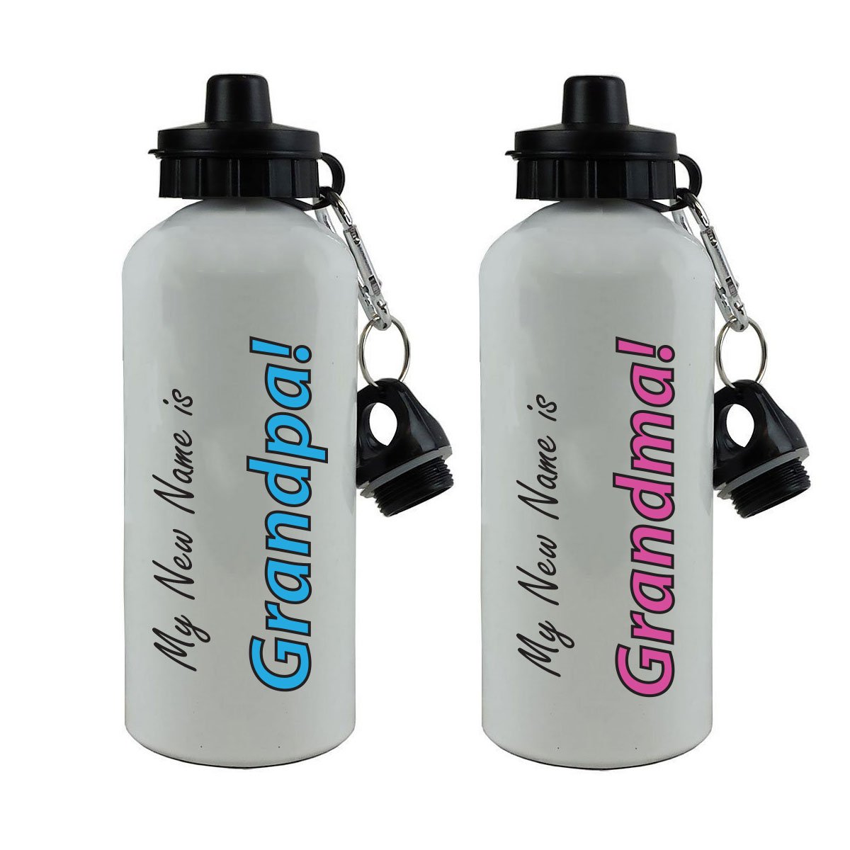 CustomGiftsNow Personalized 'Grandpa' & 'Grandma' 20oz/600ml White Aluminum Water Bottles Set - Perfect Gift for Grandparents, Retirement, Anniversary & Family Reunions