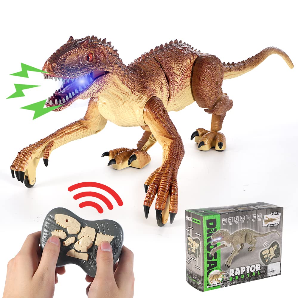 Unirolic Remote Control Walking Robot Dinosaur Toy - Realistic LED Light & Roaring Sounds, Rechargeable Velociraptor for Kids Ages 5-12 | Perfect Outdoor Play & STEM Learning Gift for Boys & Girls