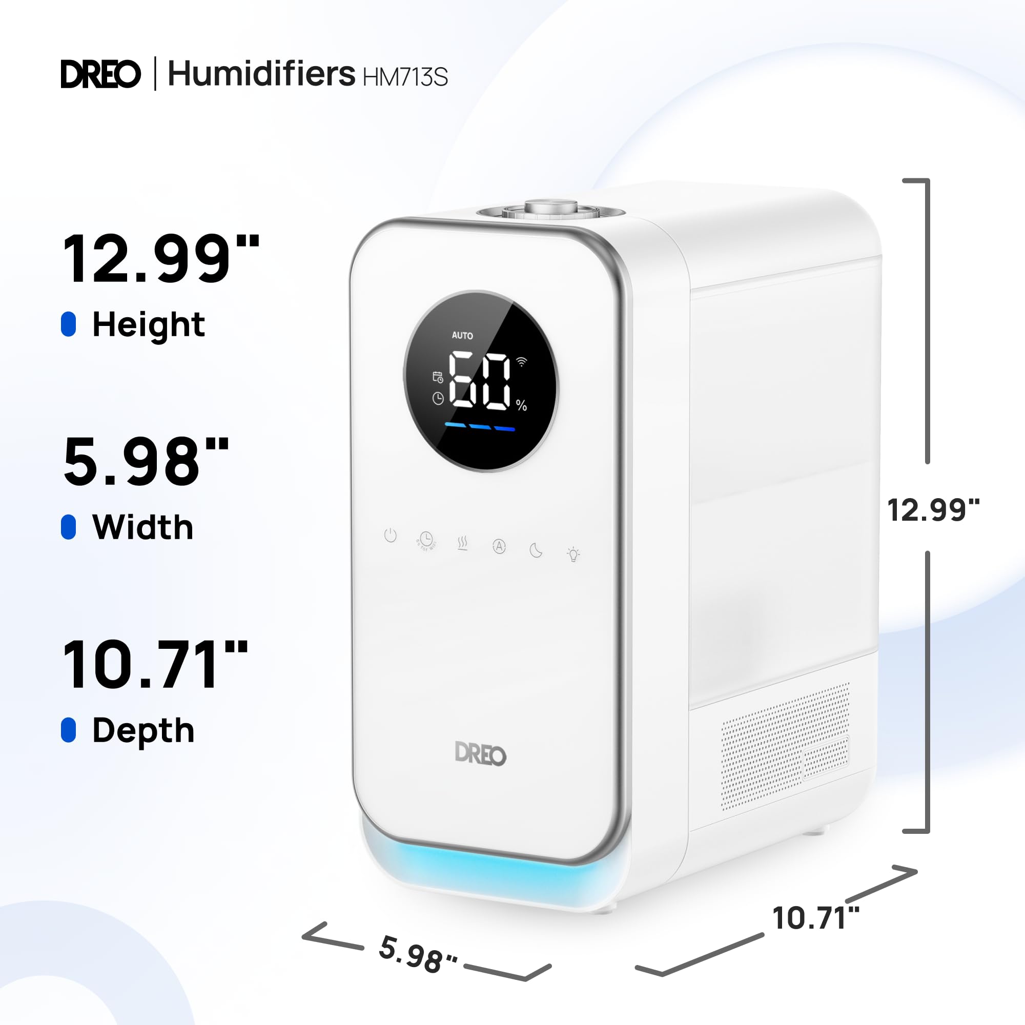 Dreo 5L Smart Cool Mist Humidifier for Large Room & Bedroom - Top Fill, Ultra Quiet, 50 Hour Runtime - Home, Office, Nursery, Indoor Plants - Works with Alexa & Google Assistant - Includes Essential Oil Diffuser & Night Light