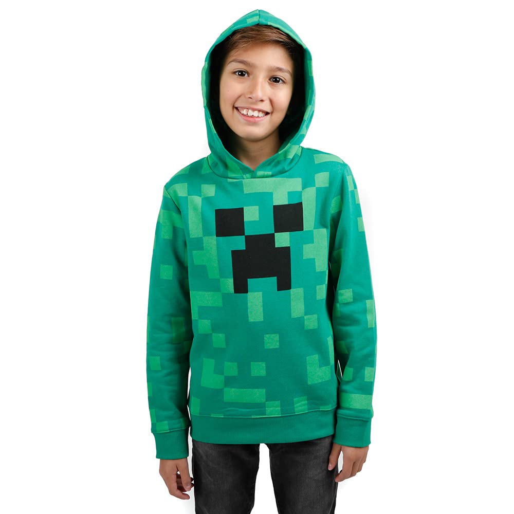 Minecraft Creeper Face Green Graphic Print Hoodie for Boys - Cool Gaming Sweatshirt for Kids, Teens & Fans - Perfect for Cosplay, Gaming Events & Casual Wear