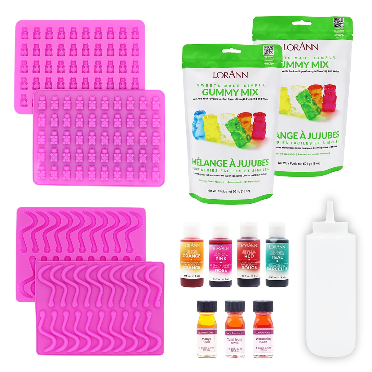 LorAnn DIY Gummy Candy Starter Kit - Premium Candy Mixes, Food-Grade Silicone Molds, Squeeze Bottle, Assorted Flavors & Gel Food Colors for Homemade Treats - Perfect for Birthday Parties, Halloween, Christmas Gifts & Family Fun Activities