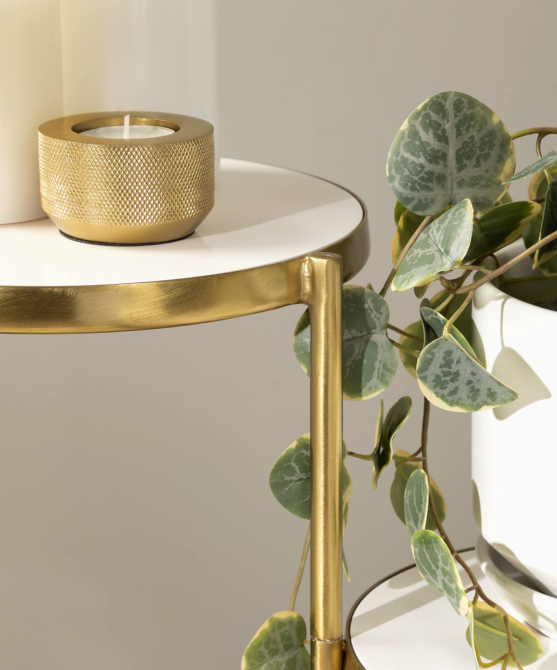 Kate and Laurel Fields Modern Tri-Level Plant Stand - White & Gold Wood & Metal Multi-Tiered Planter (10