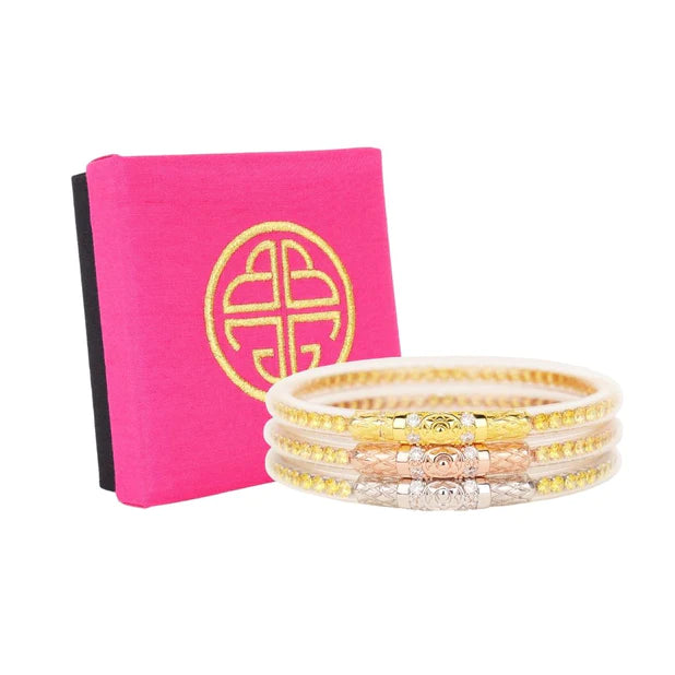 BuDhaGirl All Weather Bangles Set of 3 - Yellow Rose Stainless Steel Jewelry for Women | Waterproof & Durable Bracelets for Yoga, Travel, and Everyday Wear