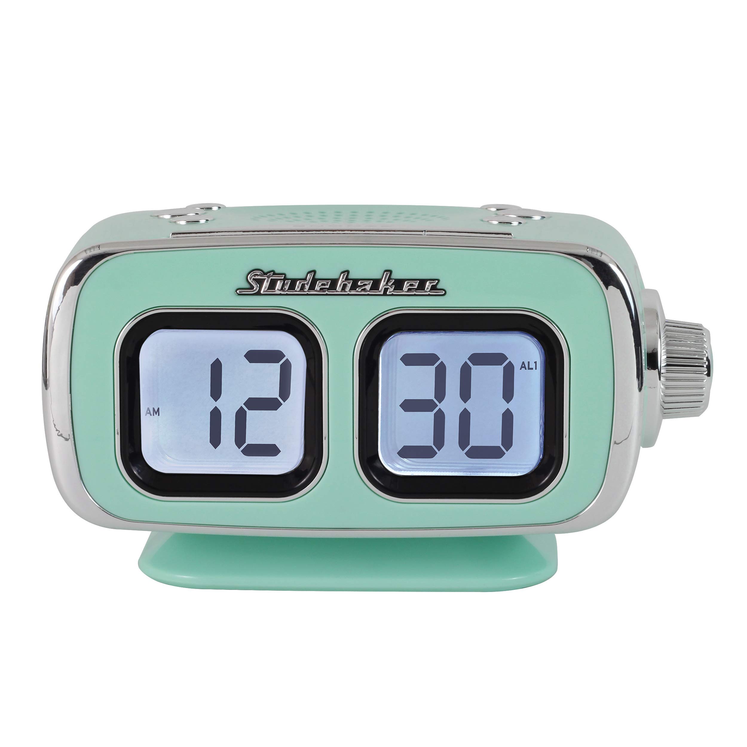 Vintage Studebaker Retro Clock Radio with Large LCD Display, AM/FM, Bluetooth, USB & Aux-in - Perfect for Bedroom, Kitchen, Office (Teal Blue) | Compact Design with Clear Sound for Music, Alarm & Nightlight Functions