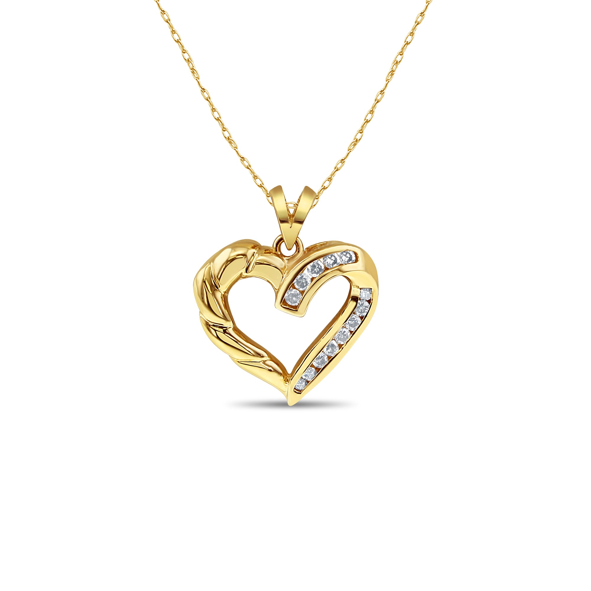 14K Yellow Gold Twisted Diamond Heart Necklace - 0.25cttw Romantic Jewelry Gift for Women, Perfect for Anniversaries, Valentine's Day & Special Occasions