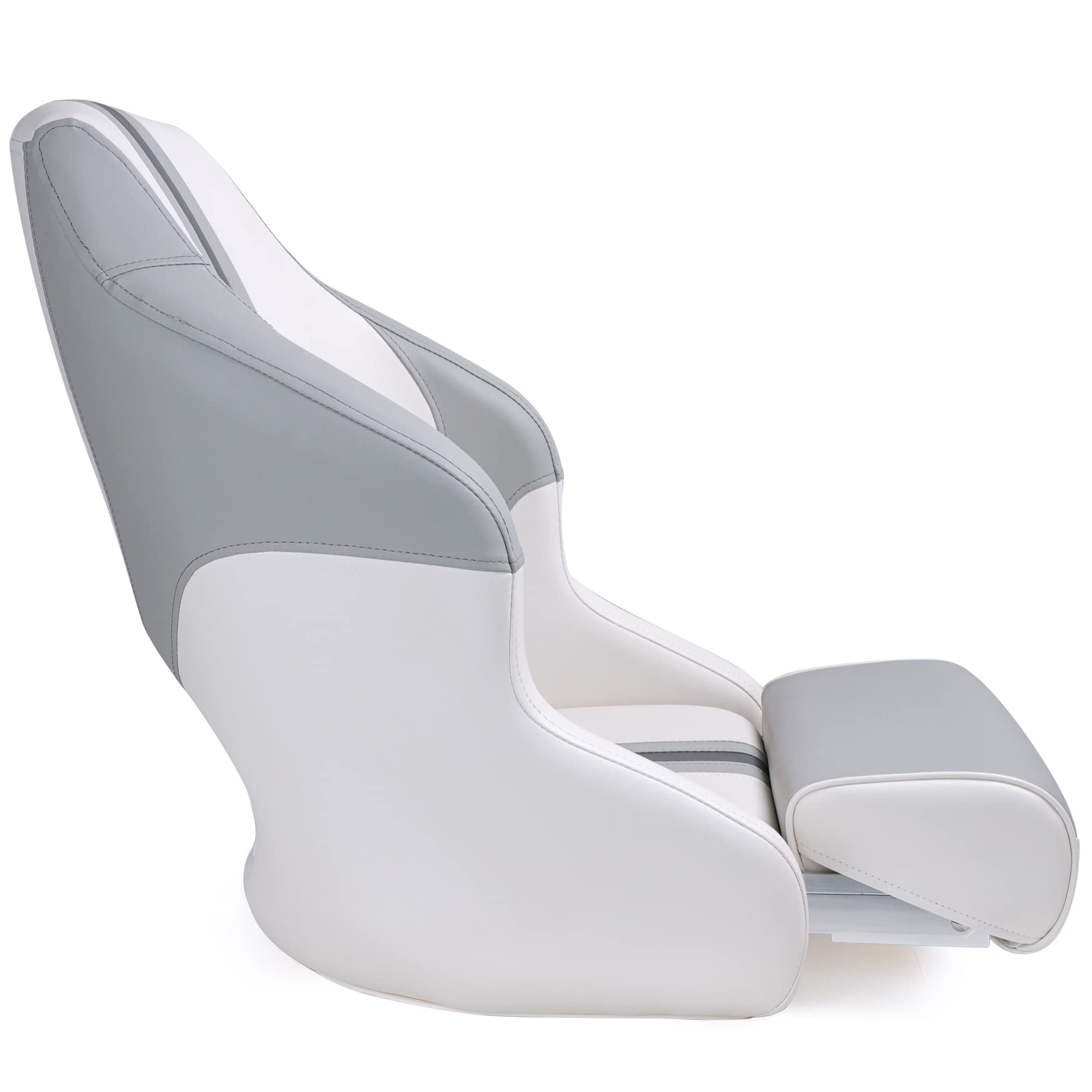 Premium Marine Boat Seat - Heavy Duty Captains Bucket Seat with Flip Up Design & Waterproof Cover (White/Light Grey/Charcoal) - Perfect for Fishing Boats, Yachts & Pontoon Boats