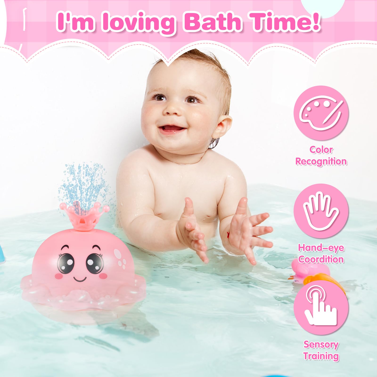 Automatic Water Spray Octopus Bath Toys - 4 Colorful Water Jets, Fun Baby Bath Time Toy for Kids Ages 3+ | Perfect for Toddler Sensory Play & Bathtub Entertainment