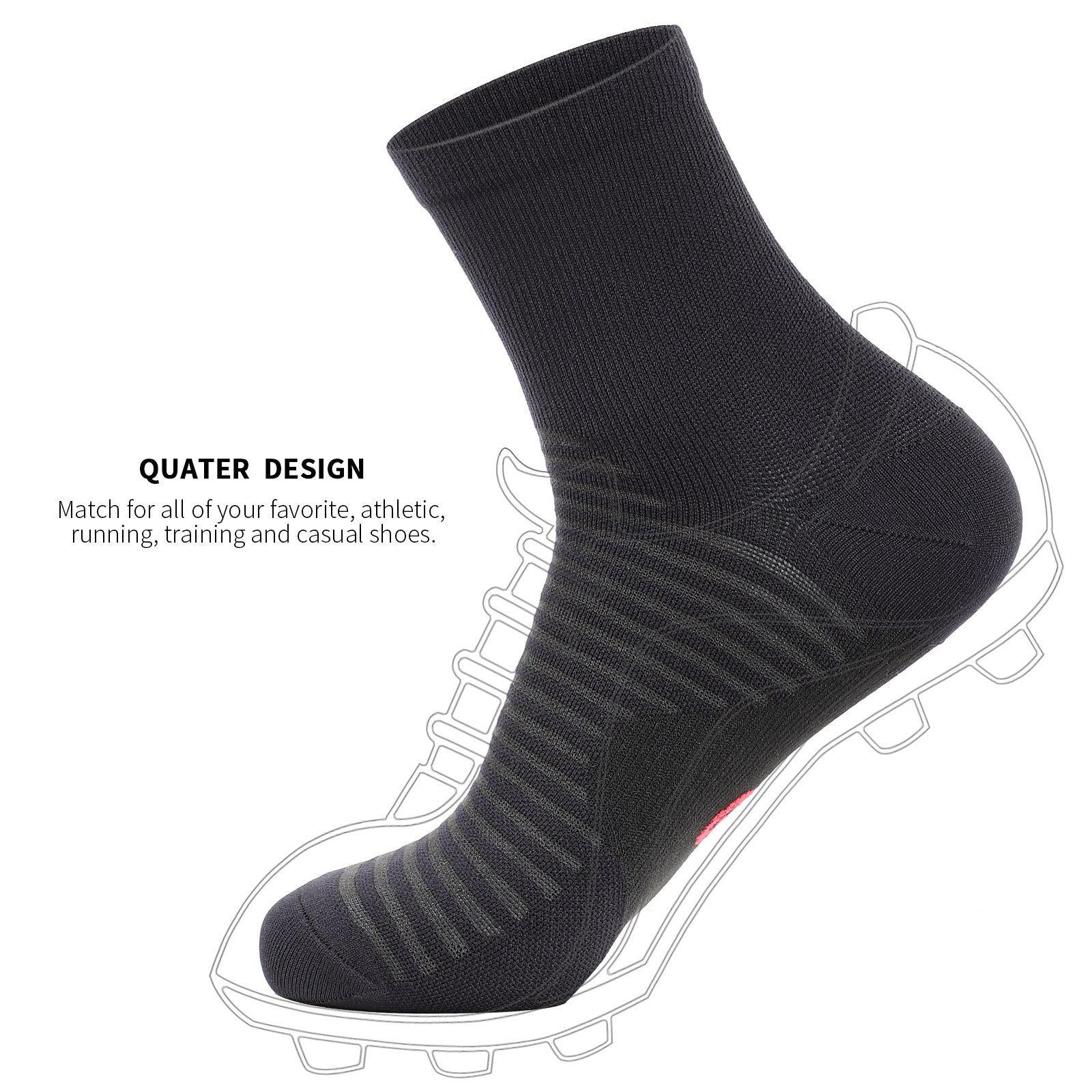 GECKOMAN x PAPLUS Athletic Quarter Socks - 2 Pairs Pack - Breathable Sports Socks for Running, Gym & Casual Wear