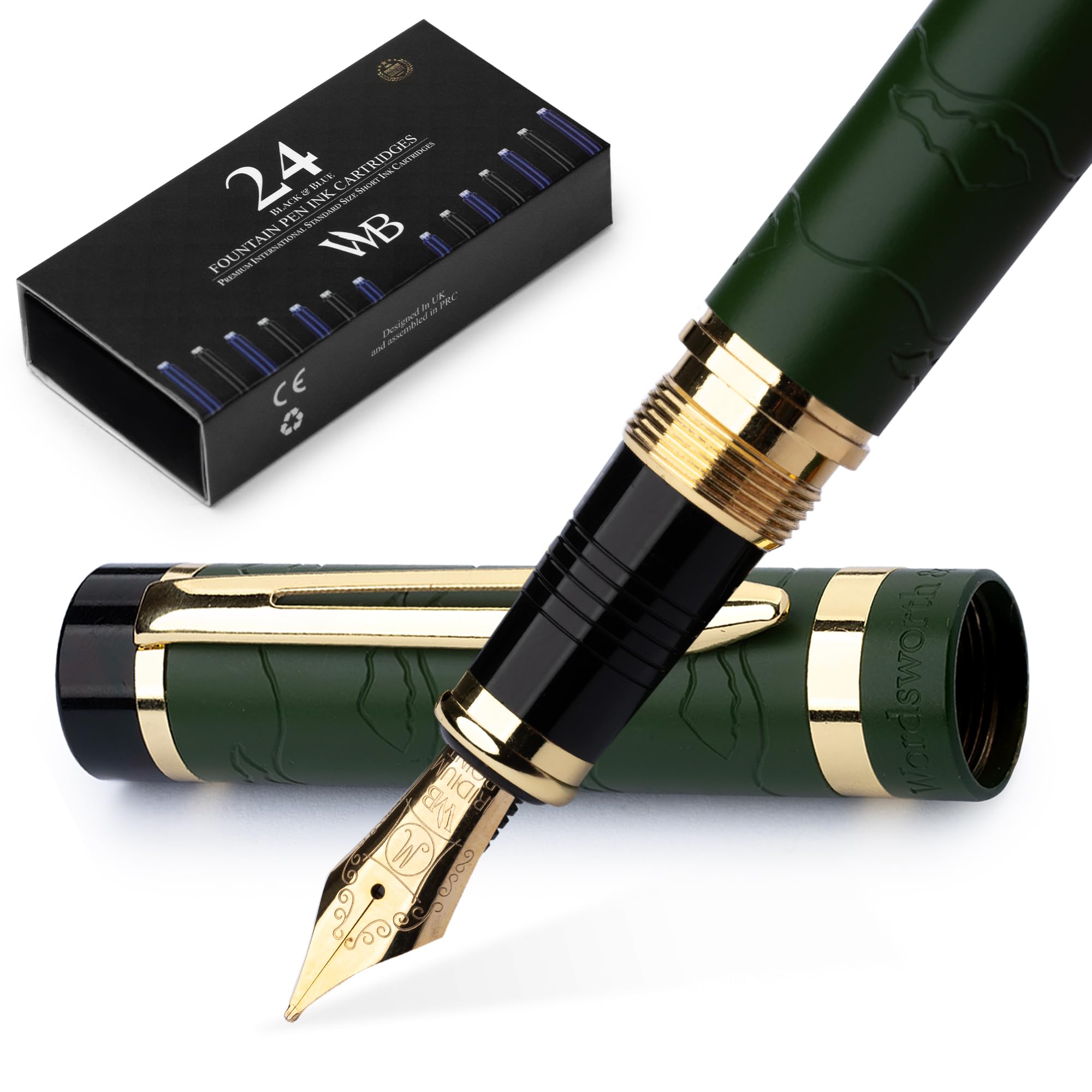 Premium Wordsworth & Black Primori Fountain Pen Set - Medium Nib, 24 Ink Cartridges, Converter & Gift Case | Smooth Writing for Journaling, Calligraphy & Everyday Use | Ideal for Left & Right Handed Users